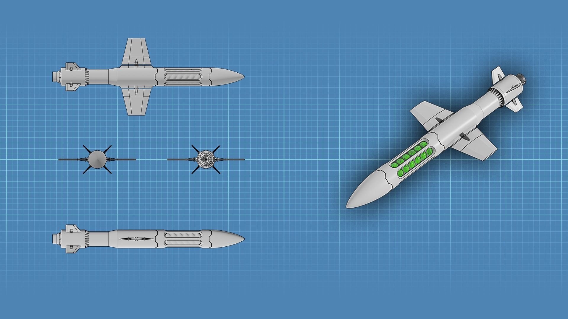 Sci Fi Missile Shark series Kit Low-poly 3D model_8