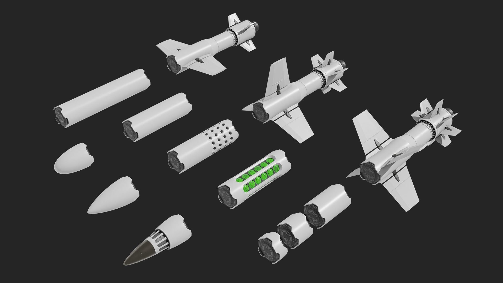 Sci Fi Missile Shark series Kit Low-poly 3D model_2