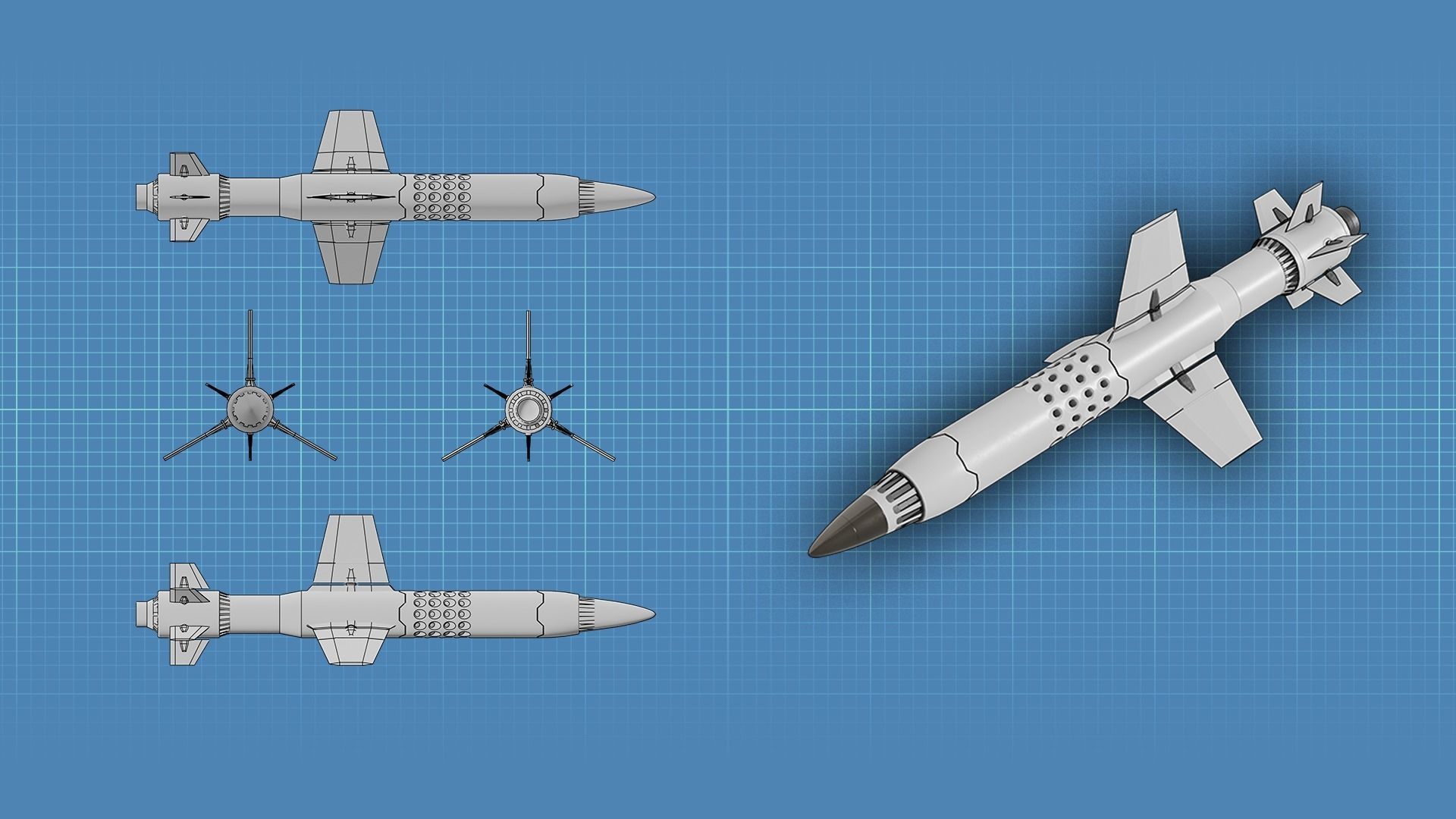 Sci Fi Missile Shark series Kit Low-poly 3D model_10