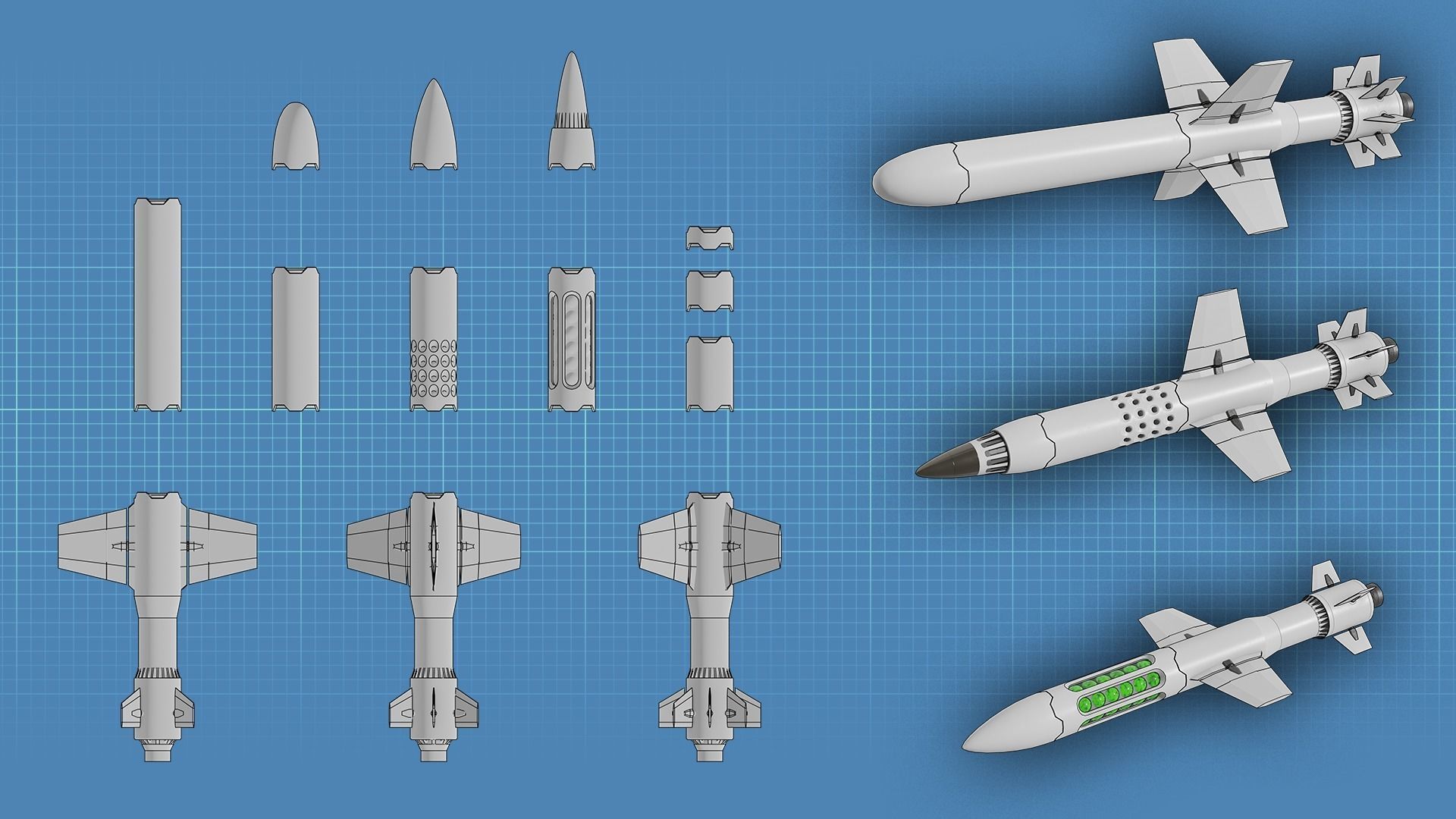 Sci Fi Missile Shark series Kit Low-poly 3D model_7