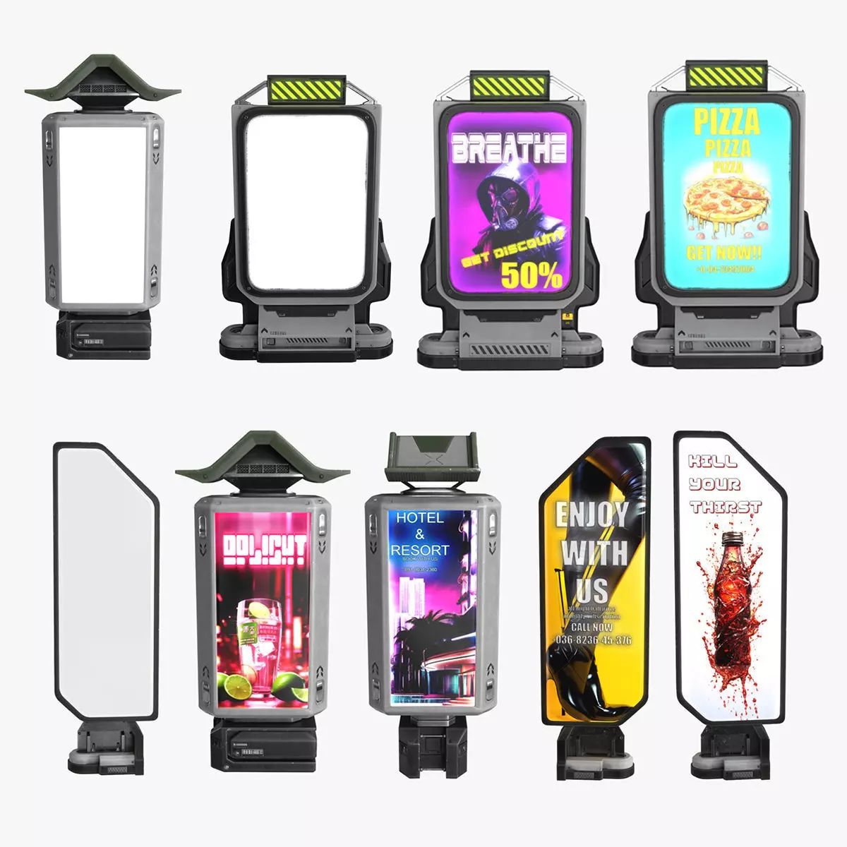 Sci-fi Billboard Sign set of 3 3D Model Collection_0