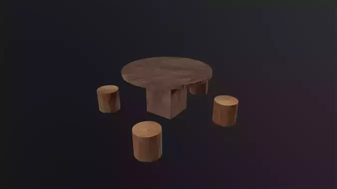 Round Table with Seats 3D Model Low-poly 3D model
