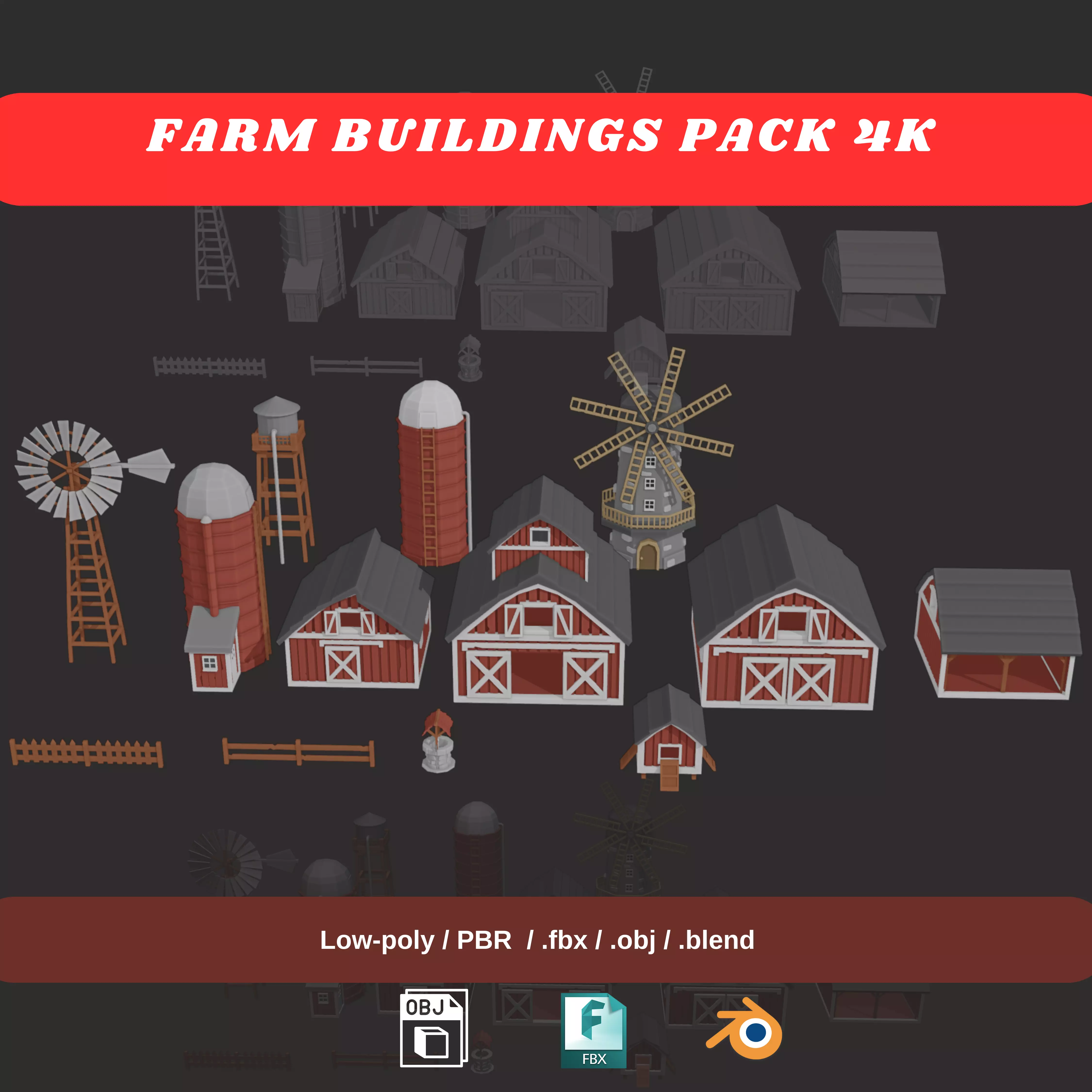 FARM BUILDINGS PACK 4K Low-poly 3D model_0