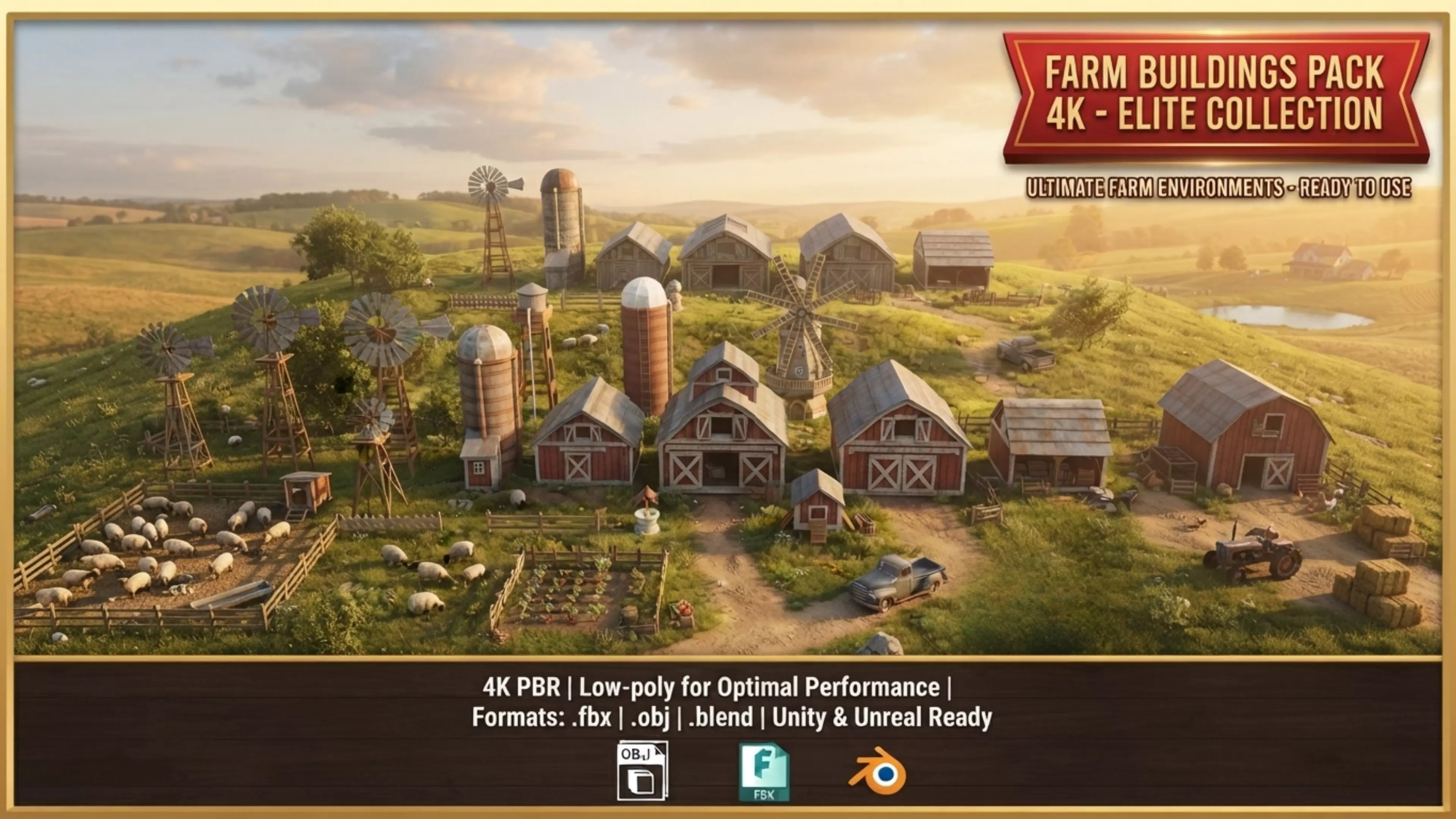 FARM BUILDINGS PACK 4K Low-poly 3D model