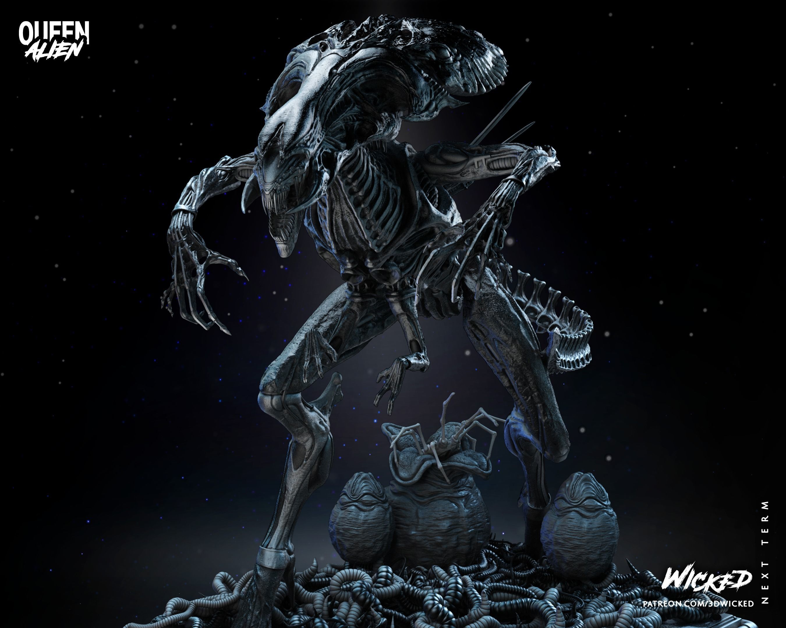 Wicked Movies Queen Alien Sculpture Tested for 3d printing 3D print model_7