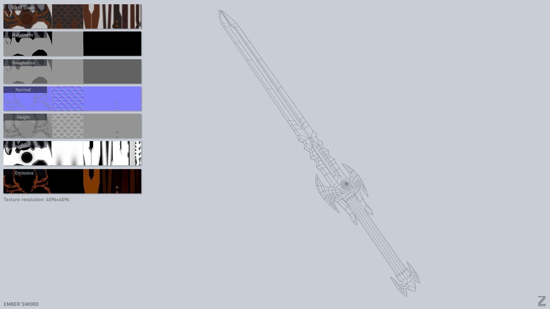 Ember sword Low-poly 3D model_2