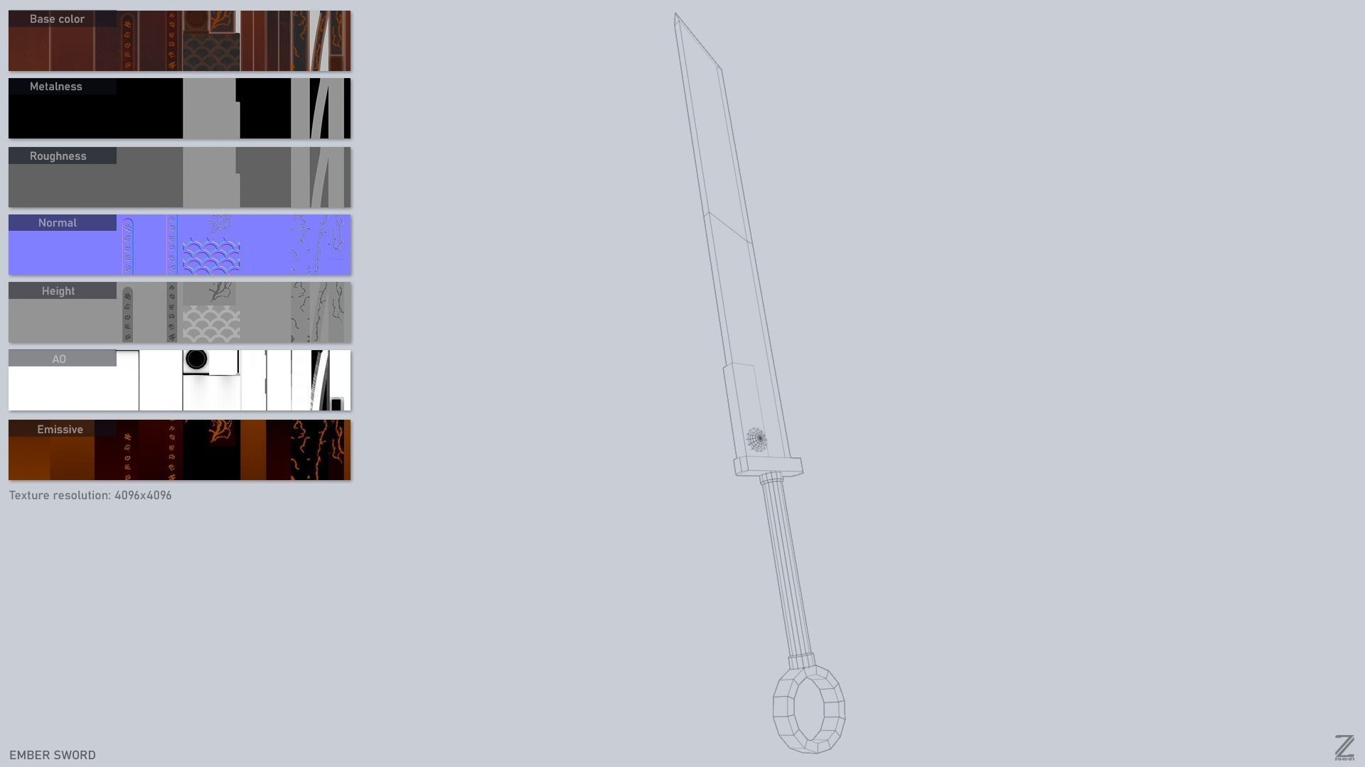 Ember sword Low-poly 3D model_2