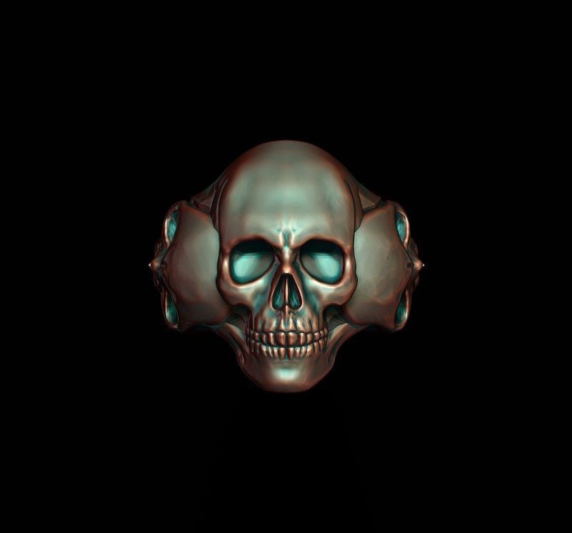 Three skull ring 3D print model_4