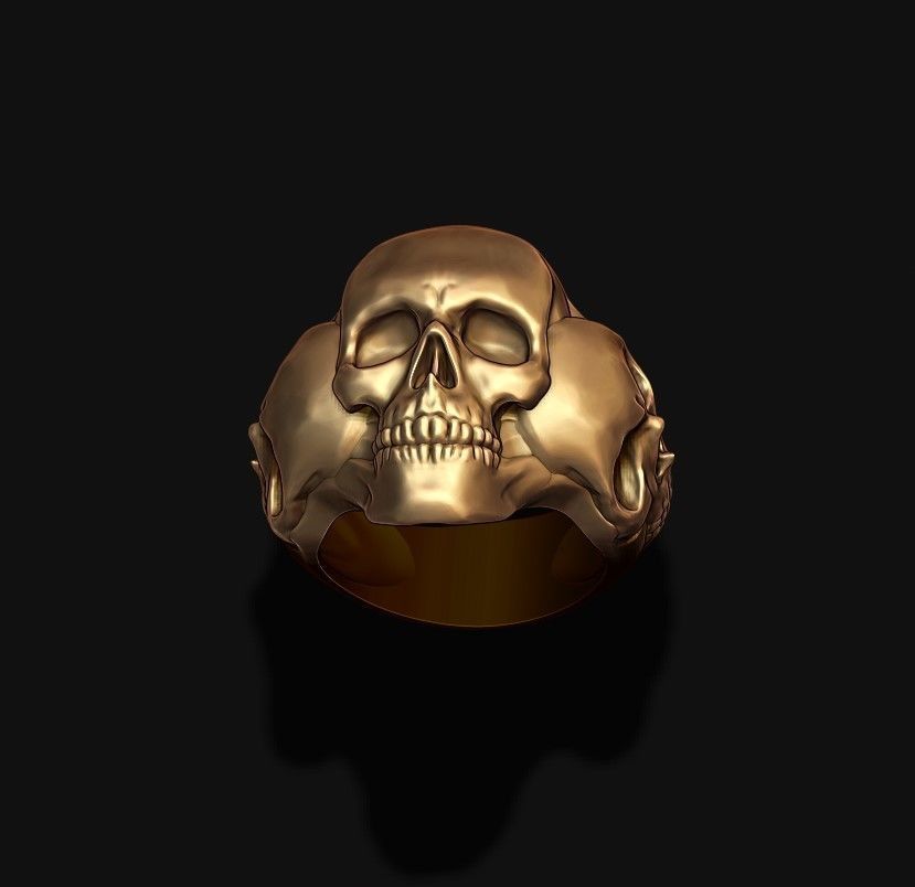 Three skull ring 3D print model_3