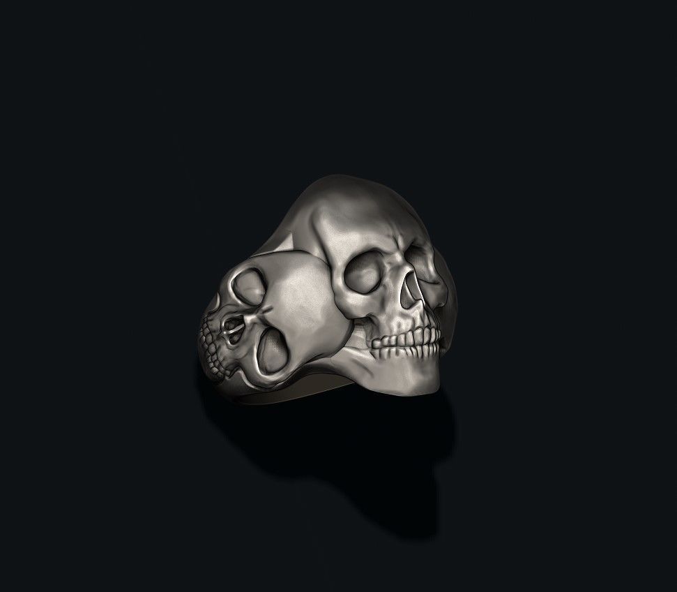Three skull ring 3D print model_2
