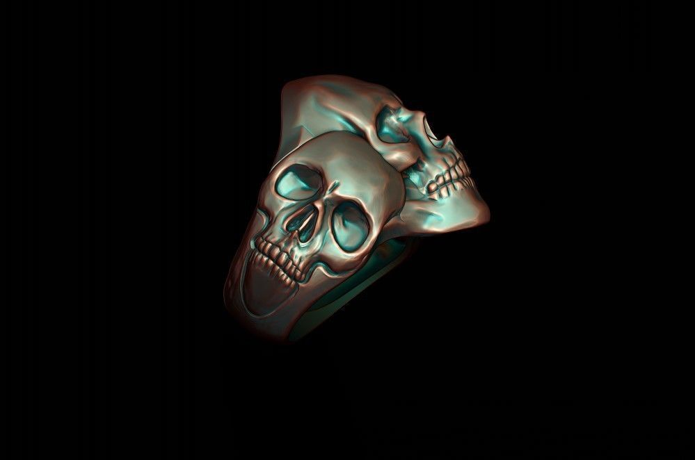 Three skull ring 3D print model_5