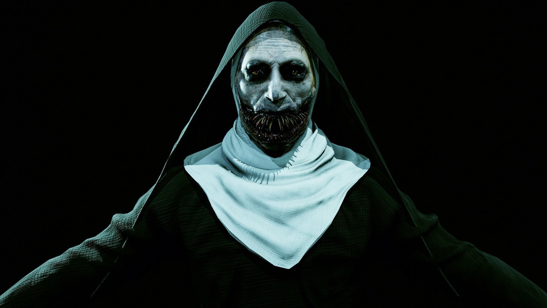 Demonic NUN Low-poly 3D model_5