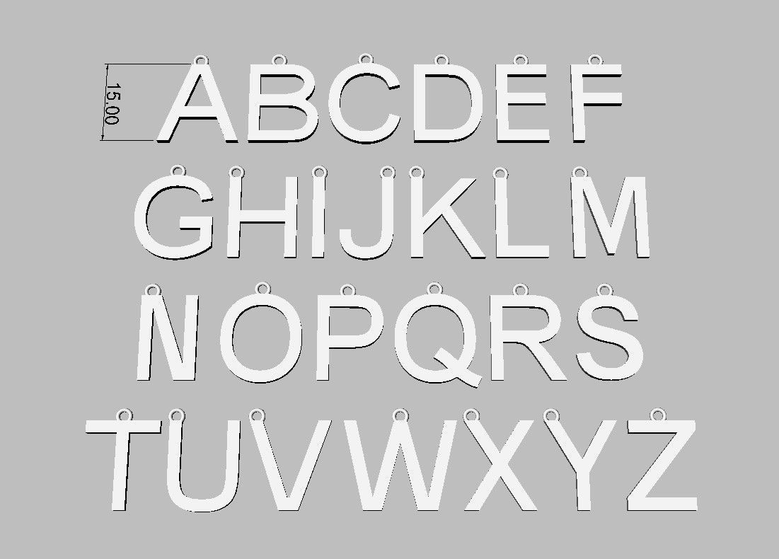 Alphabet Pendants - 15mm No Diamonds 3D print model_3