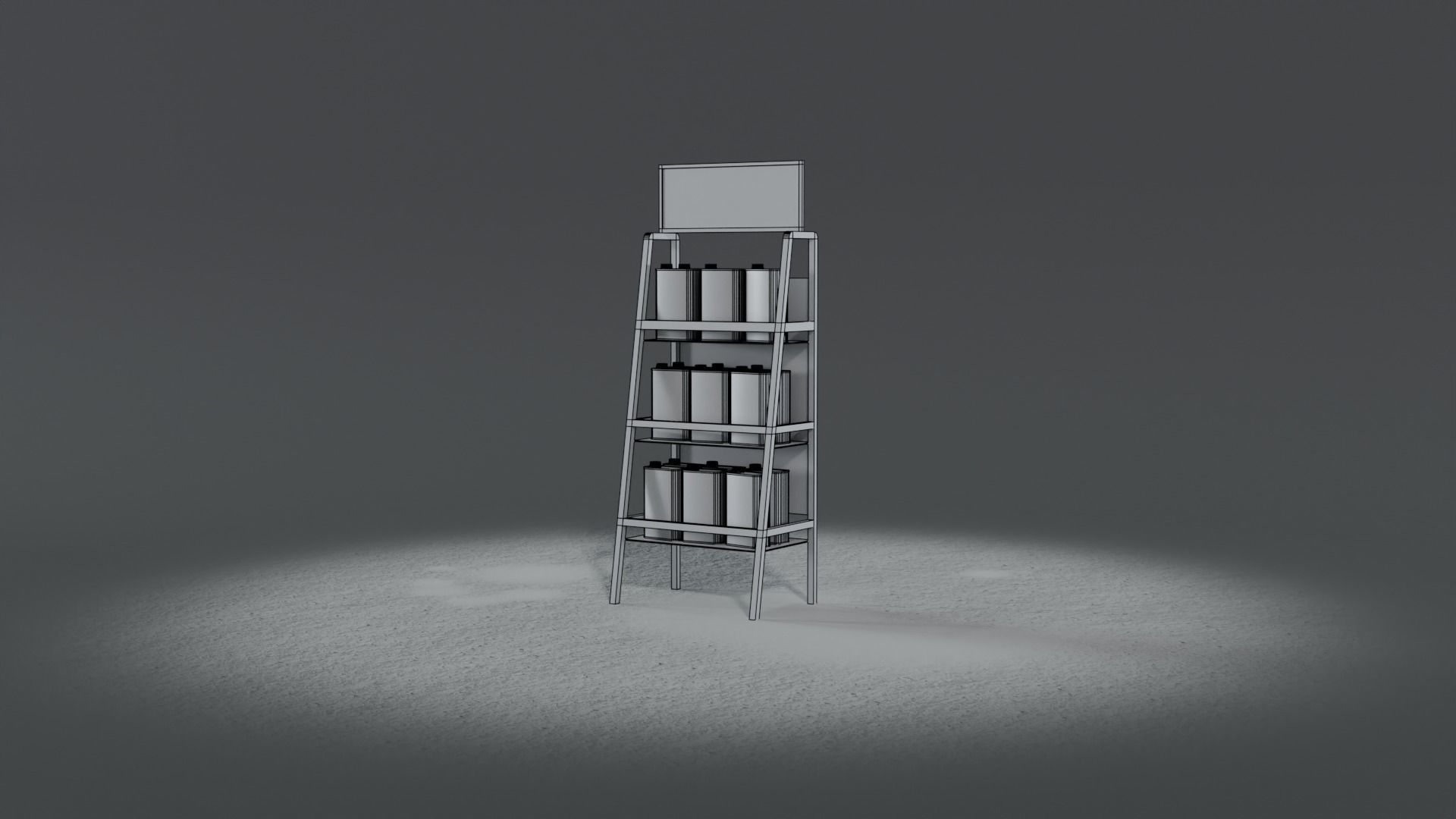 3 Realistic Motor Oil Display Racks with Oil Cans 3D Model Collection_13