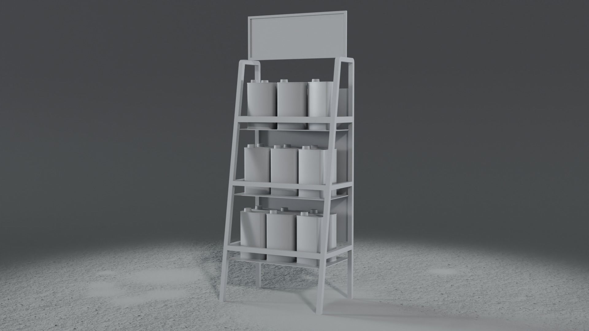 3 Realistic Motor Oil Display Racks with Oil Cans 3D Model Collection_7