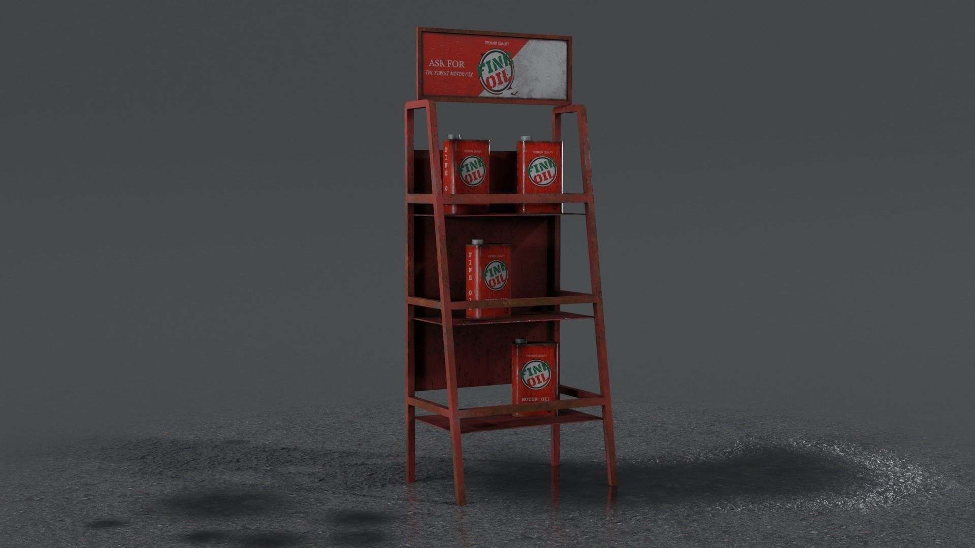 3 Realistic Motor Oil Display Racks with Oil Cans 3D Model Collection_25