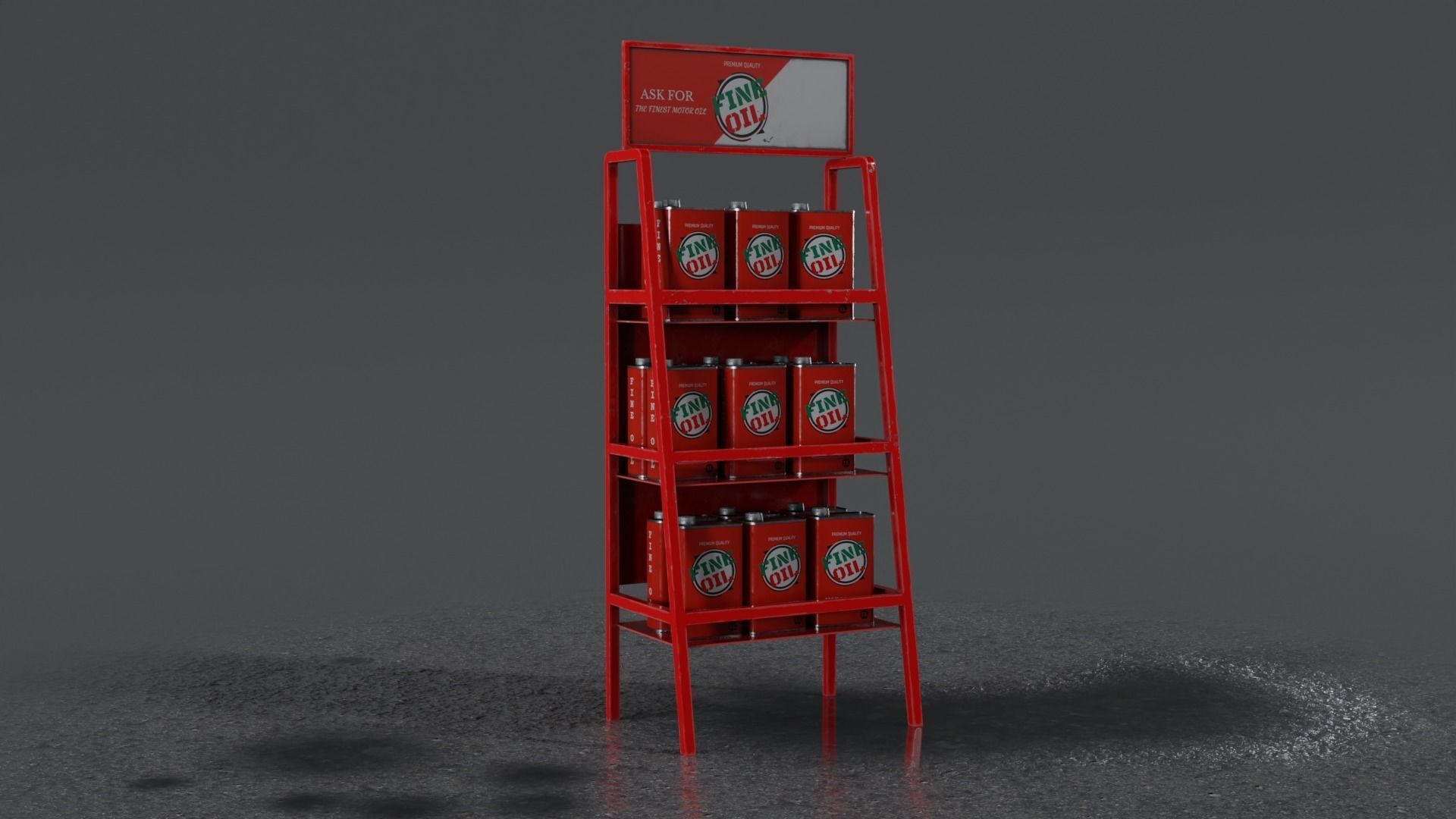 3 Realistic Motor Oil Display Racks with Oil Cans 3D Model Collection_24