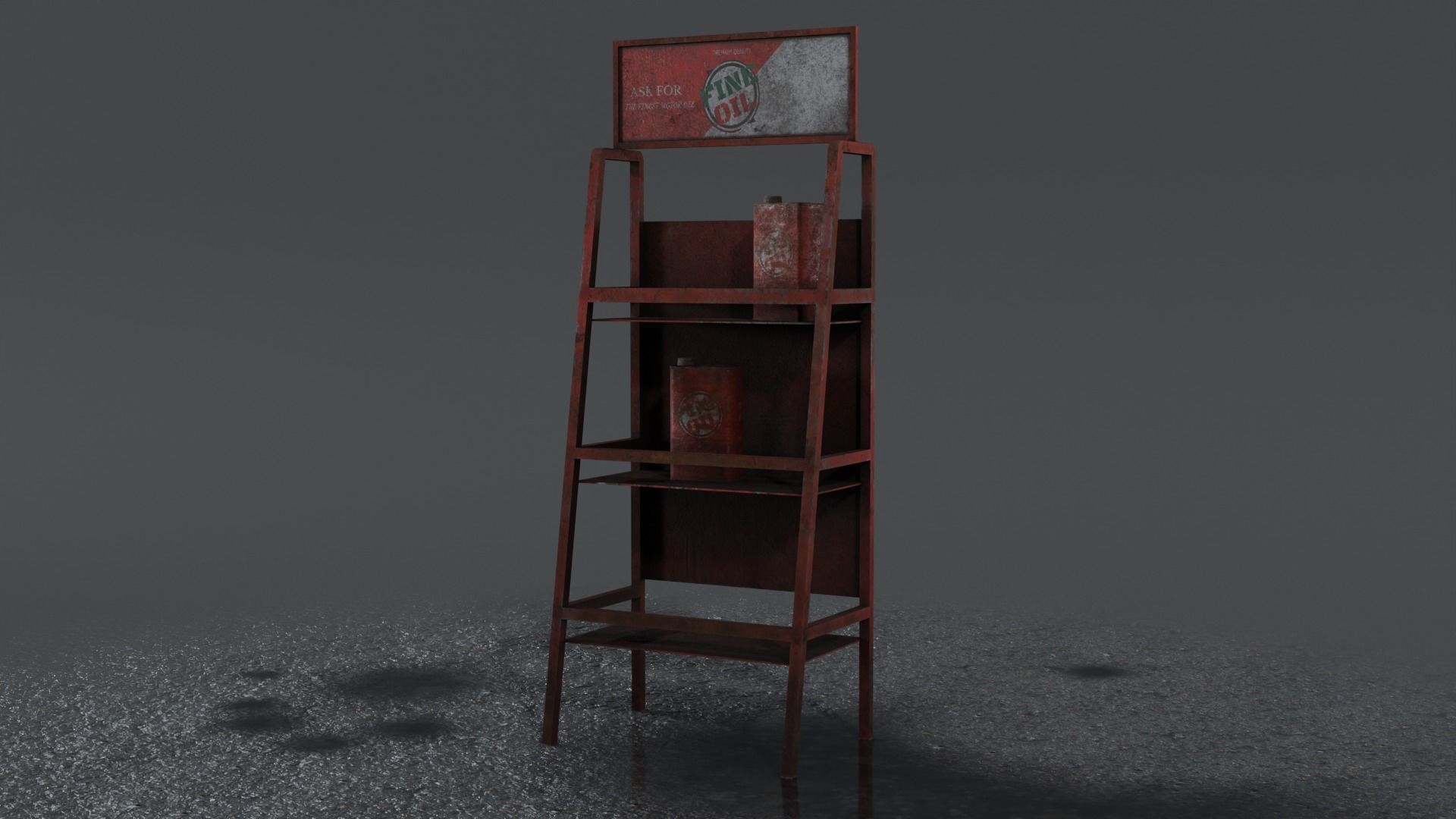 3 Realistic Motor Oil Display Racks with Oil Cans 3D Model Collection_6