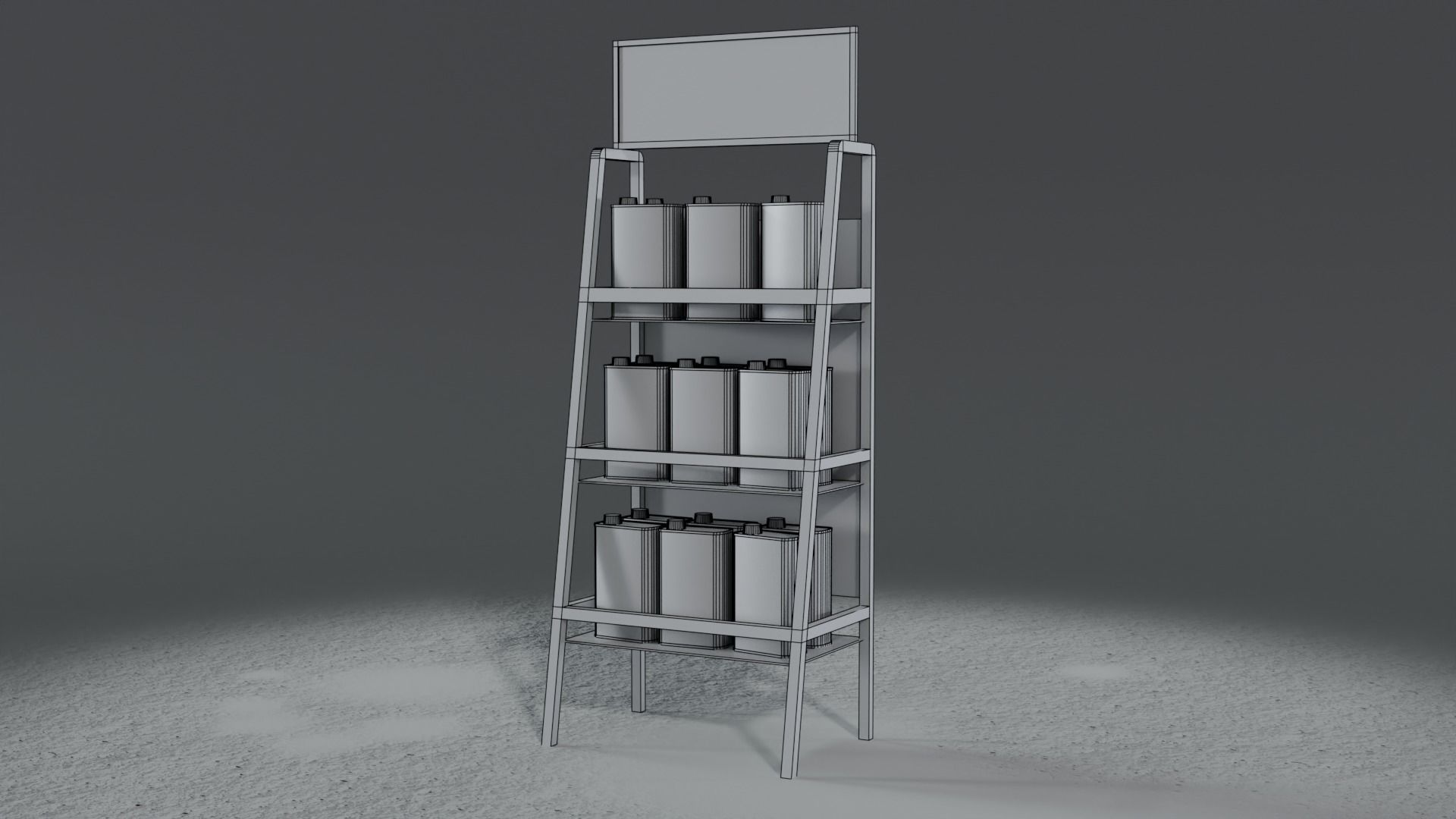 3 Realistic Motor Oil Display Racks with Oil Cans 3D Model Collection_8