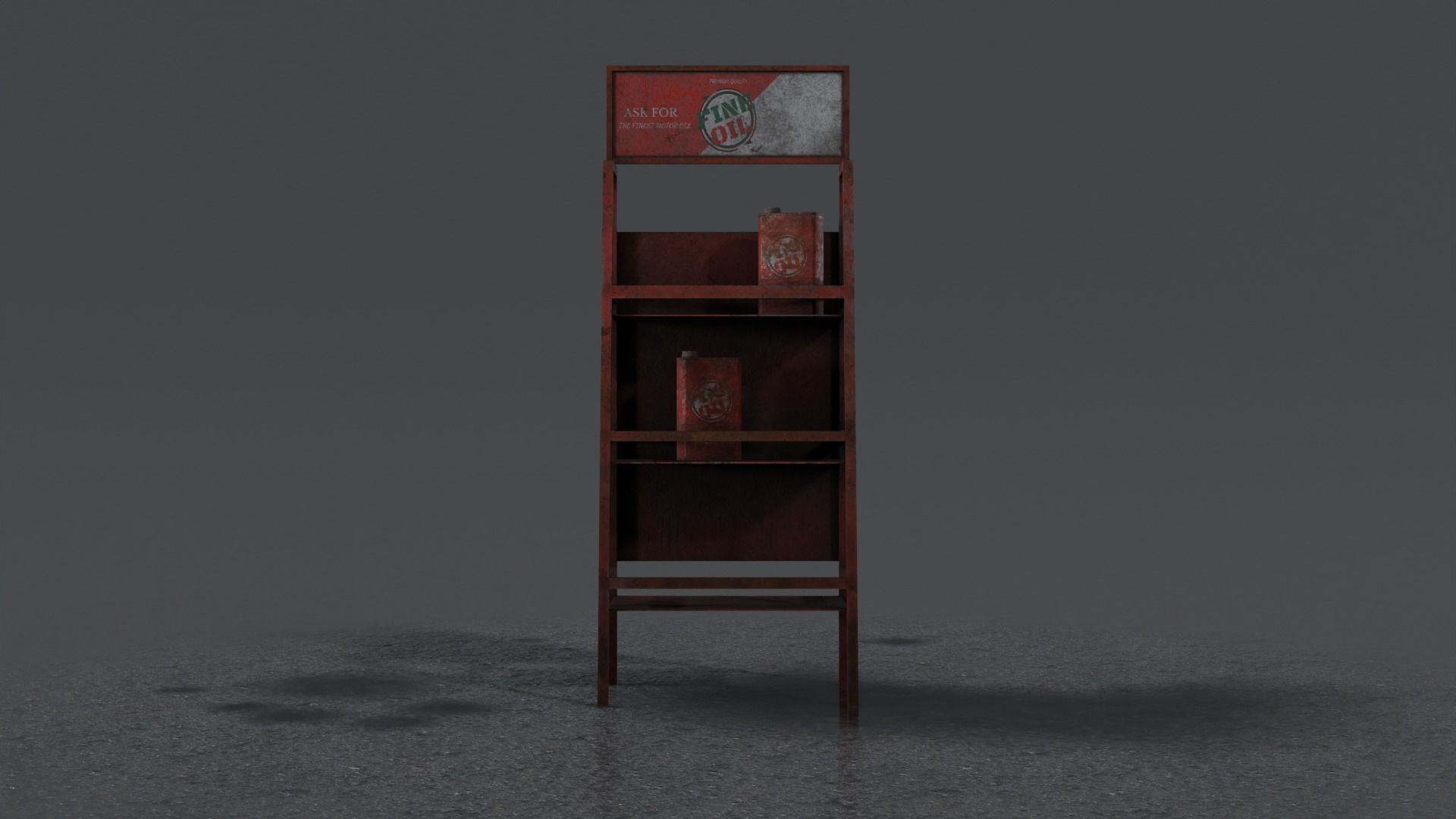 3 Realistic Motor Oil Display Racks with Oil Cans 3D Model Collection_16