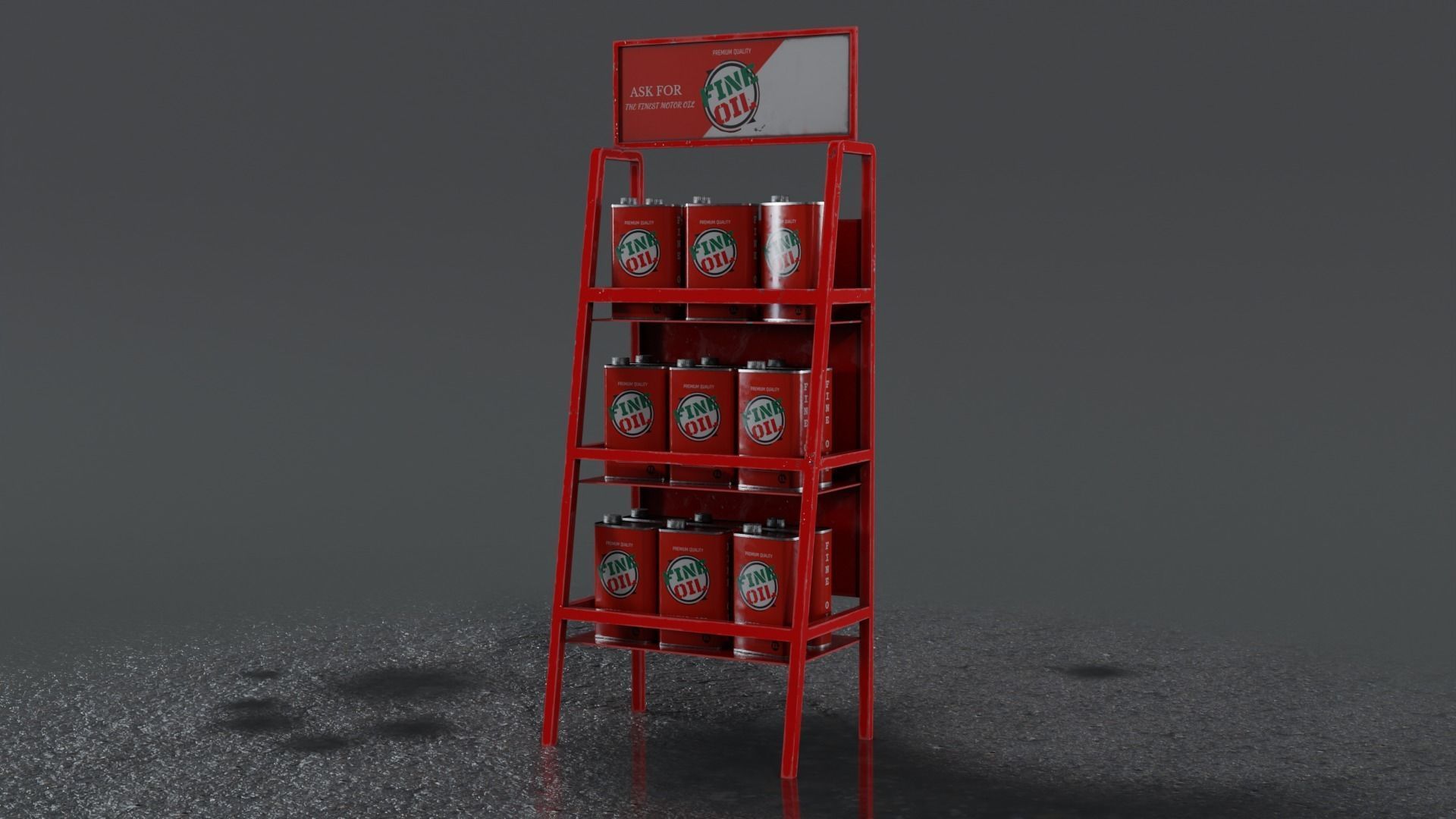 3 Realistic Motor Oil Display Racks with Oil Cans 3D Model Collection_4
