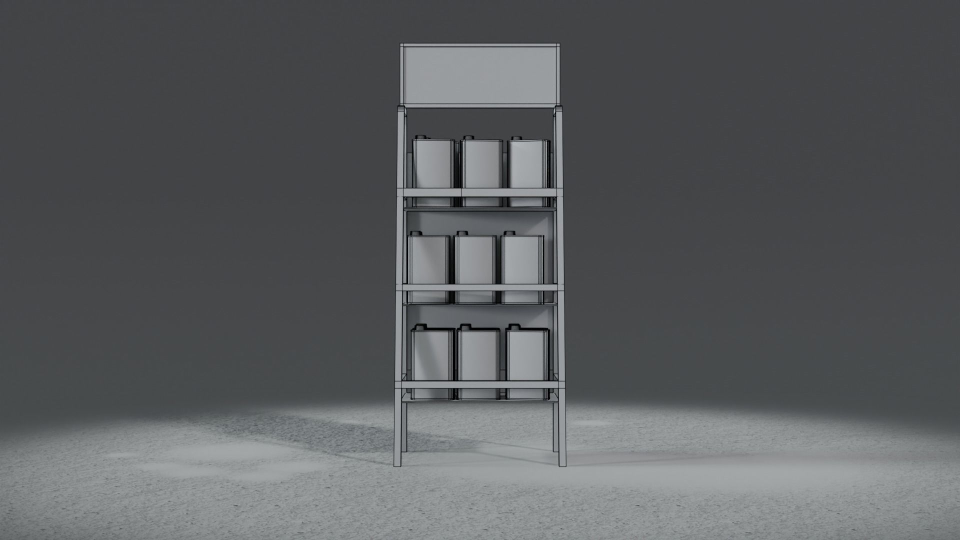 3 Realistic Motor Oil Display Racks with Oil Cans 3D Model Collection_18