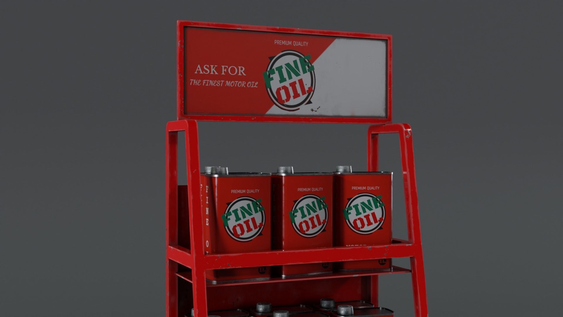 3 Realistic Motor Oil Display Racks with Oil Cans 3D Model Collection_29
