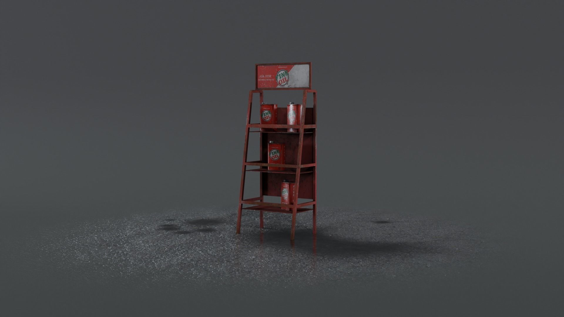 3 Realistic Motor Oil Display Racks with Oil Cans 3D Model Collection_10