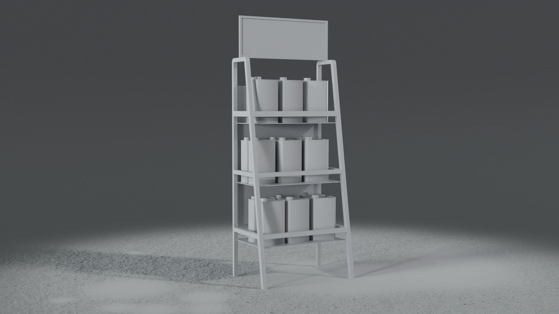 3 Realistic Motor Oil Display Racks with Oil Cans 3D Model Collection_27