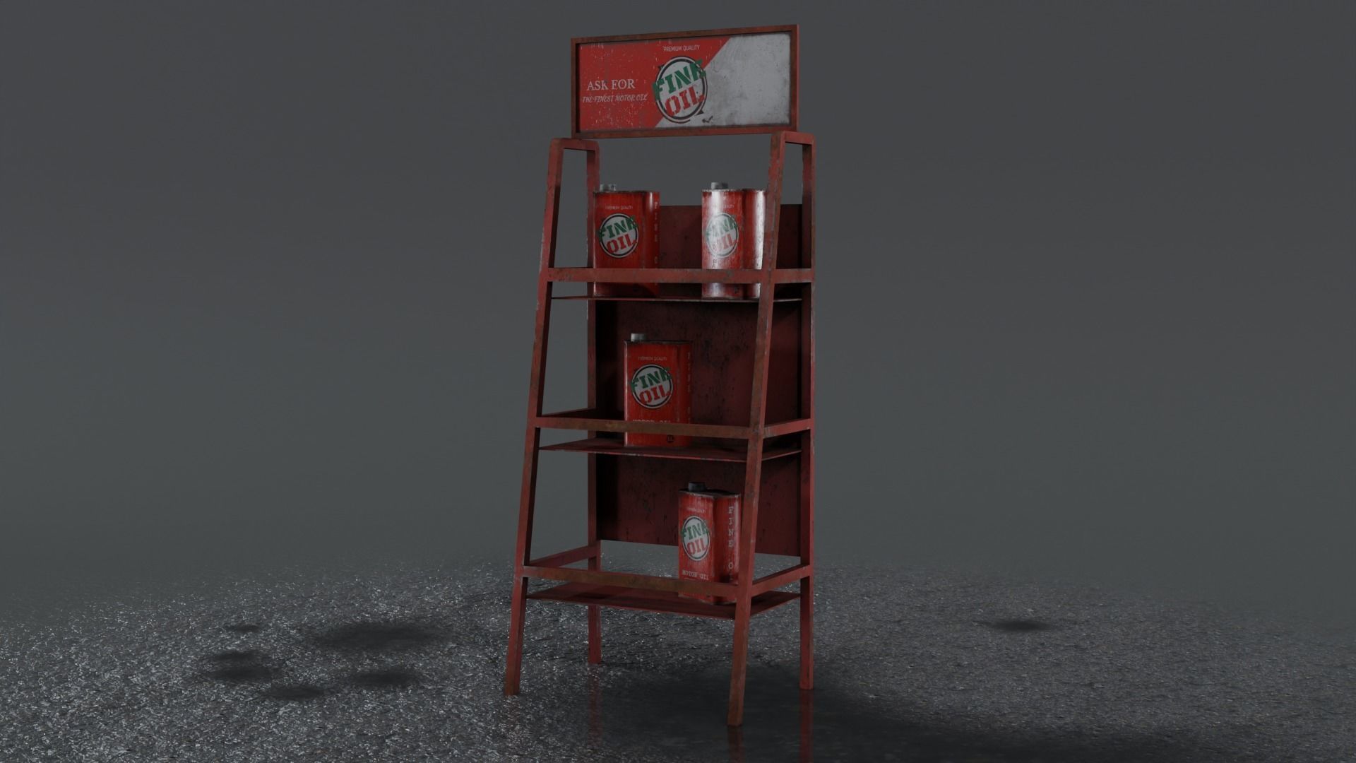 3 Realistic Motor Oil Display Racks with Oil Cans 3D Model Collection_5
