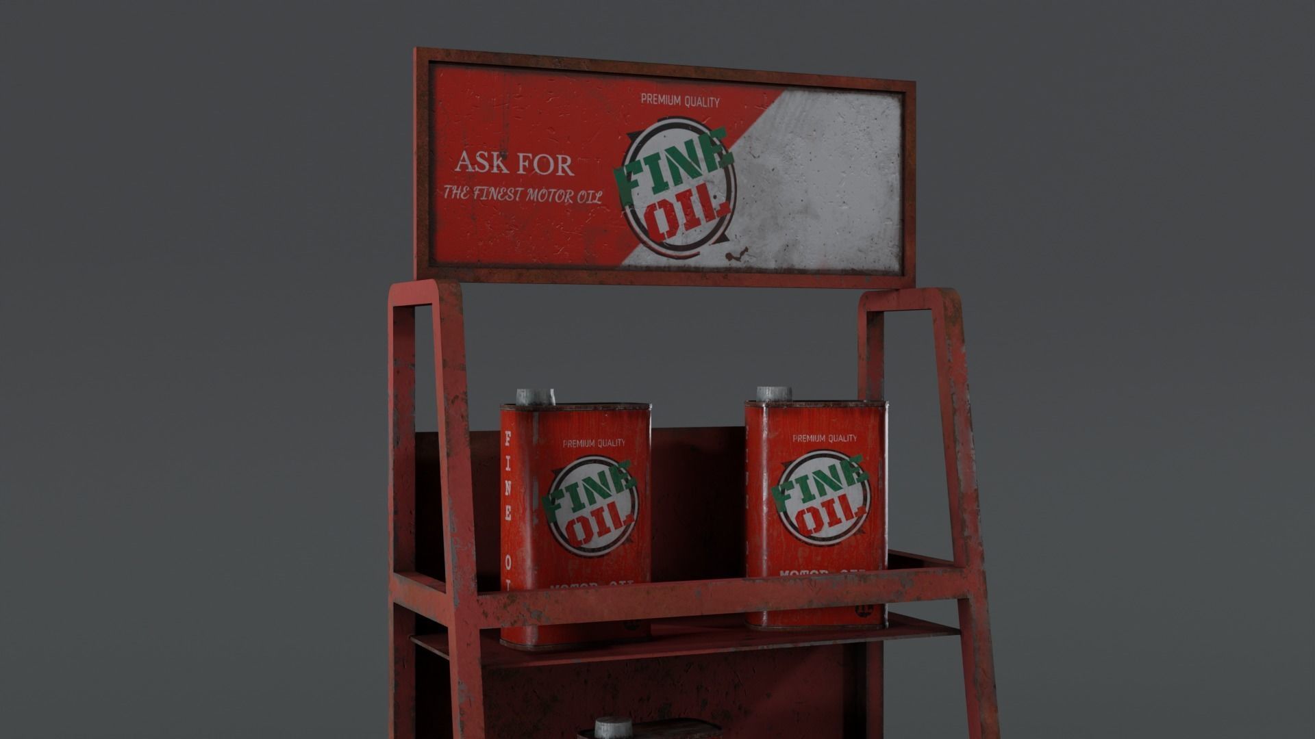 3 Realistic Motor Oil Display Racks with Oil Cans 3D Model Collection_30