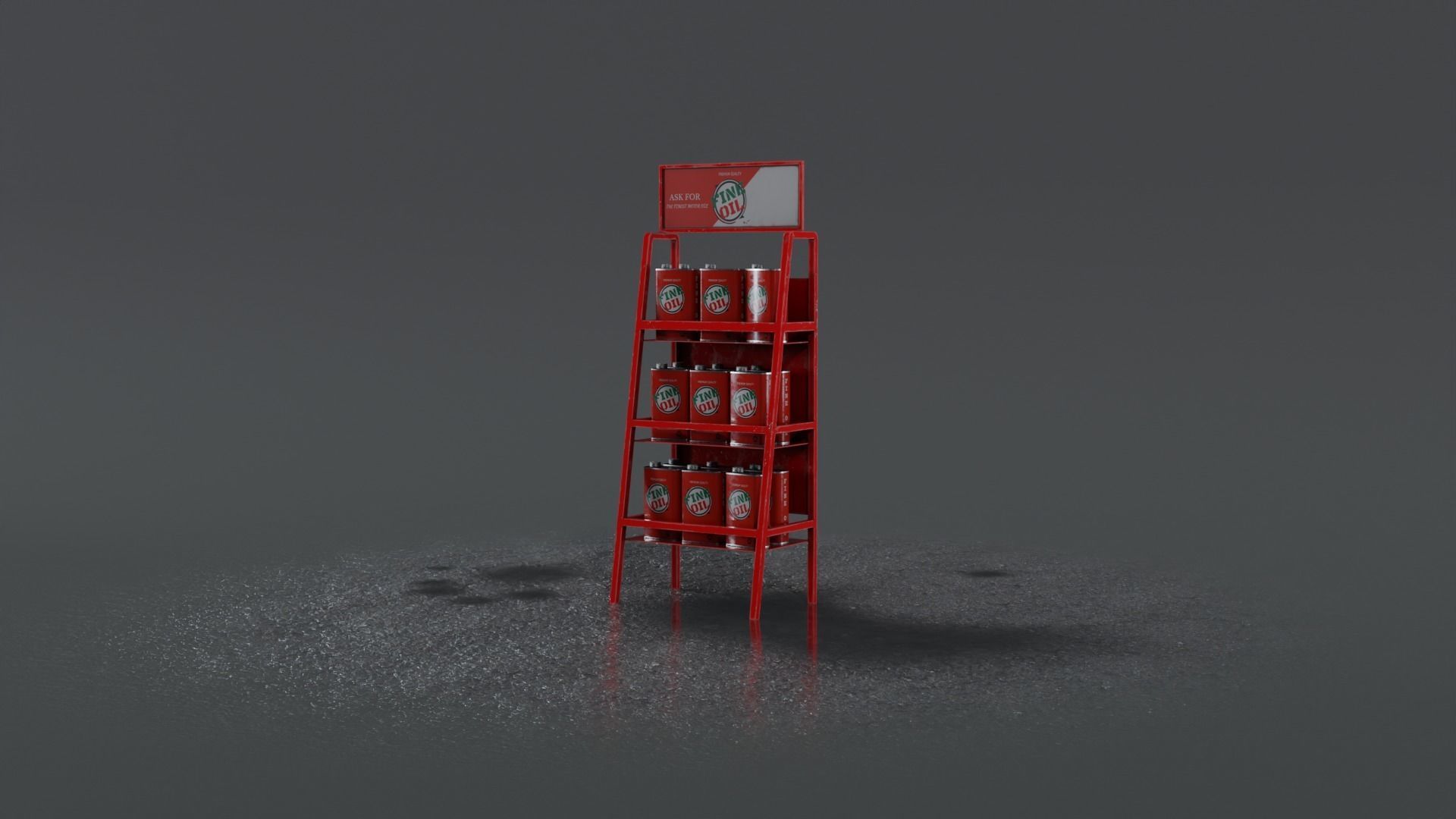 3 Realistic Motor Oil Display Racks with Oil Cans 3D Model Collection_9