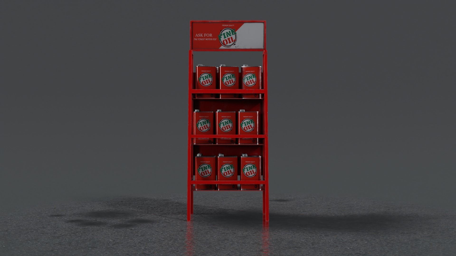 3 Realistic Motor Oil Display Racks with Oil Cans 3D Model Collection_14