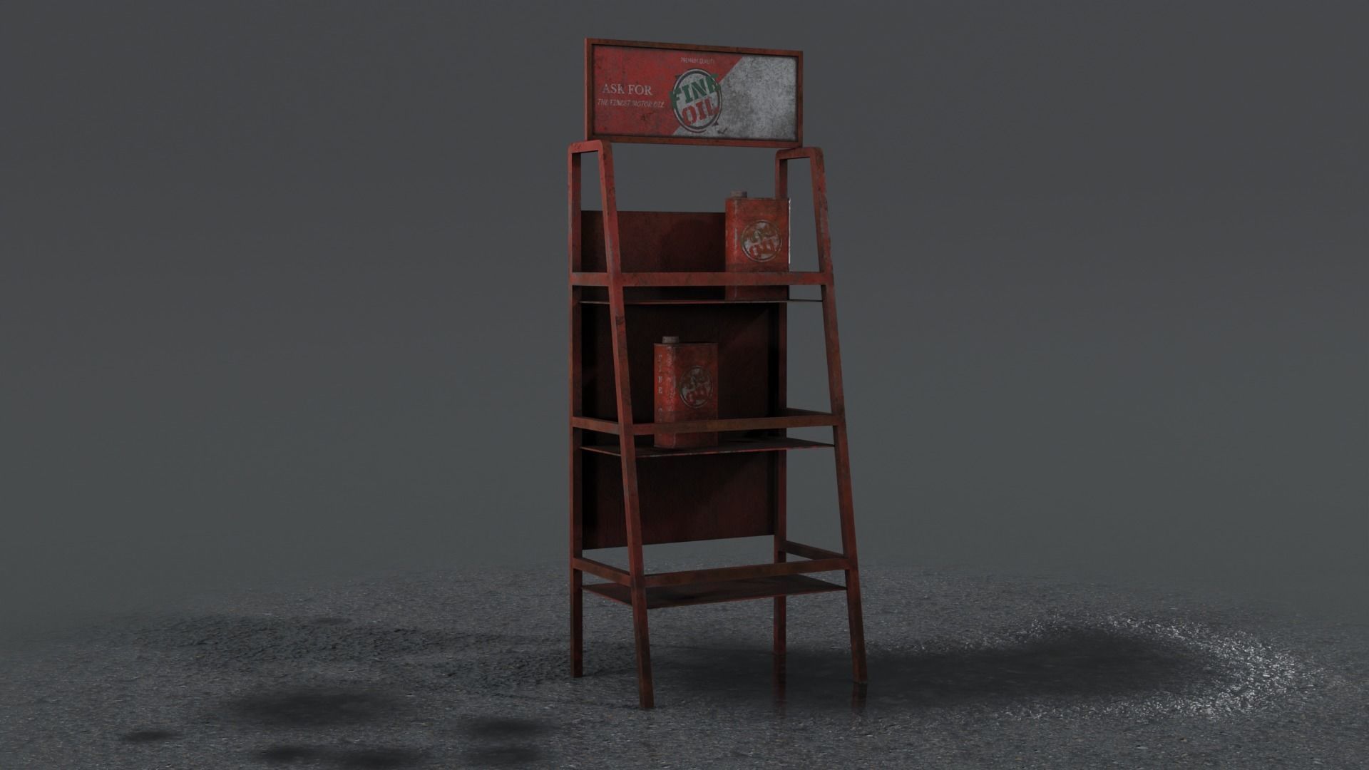 3 Realistic Motor Oil Display Racks with Oil Cans 3D Model Collection_26
