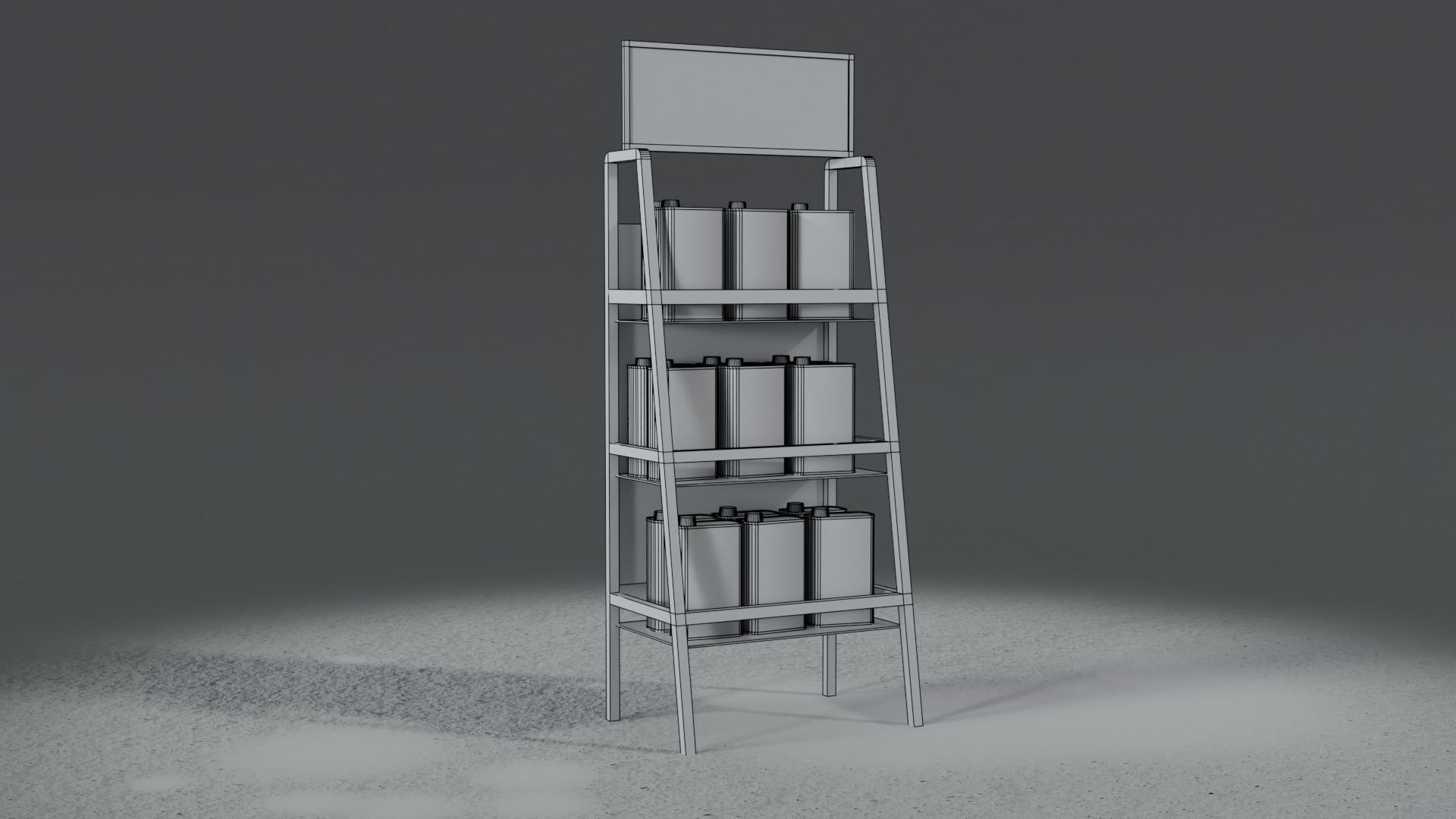 3 Realistic Motor Oil Display Racks with Oil Cans 3D Model Collection_28