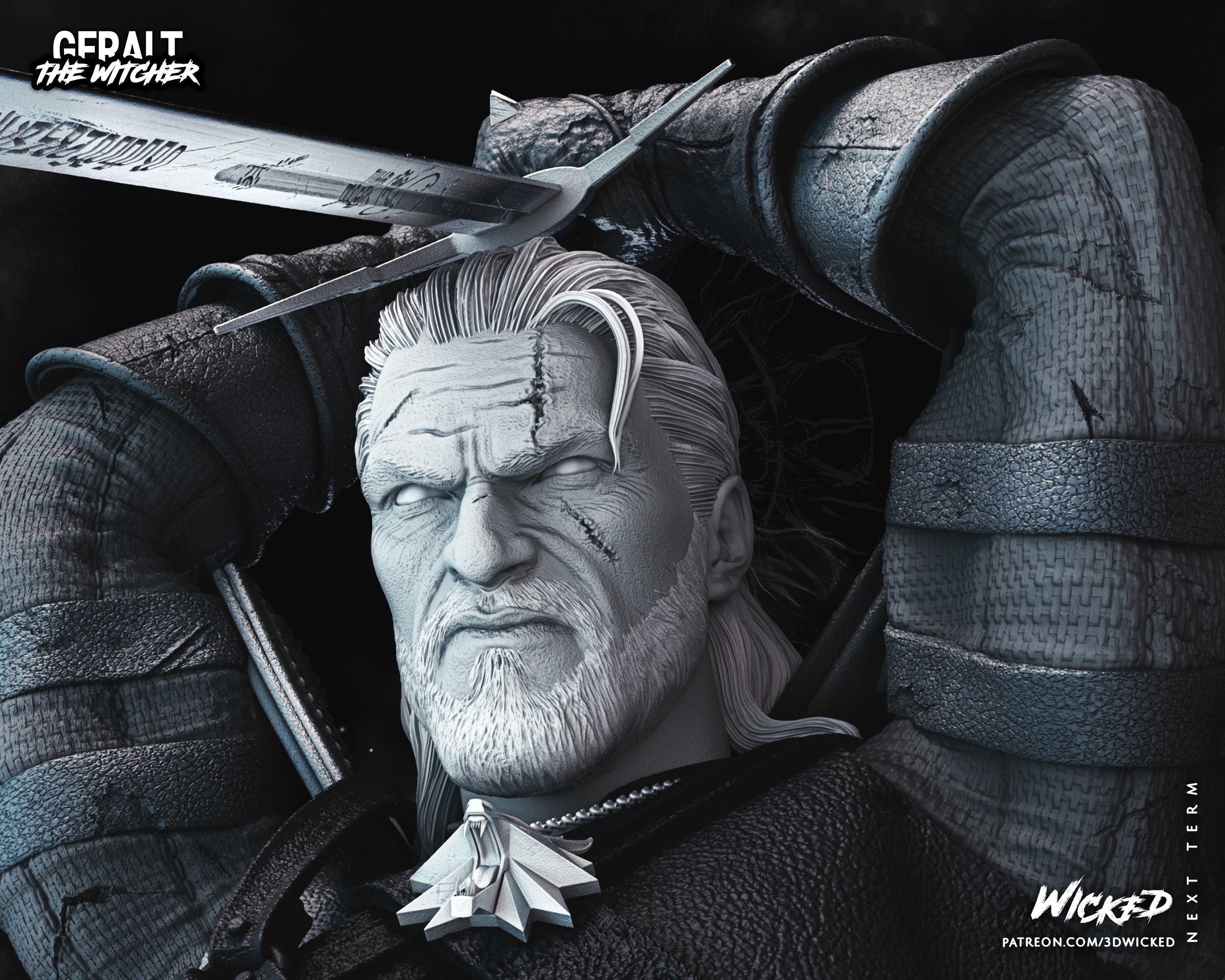 Geralt de Rivia Sculpture Tested for 3D printing 3D print model_11