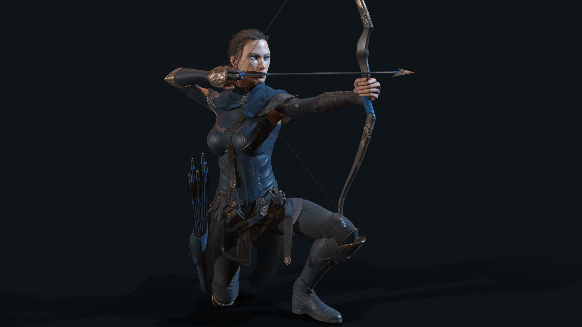 Female Archer Low-poly 3D model_2
