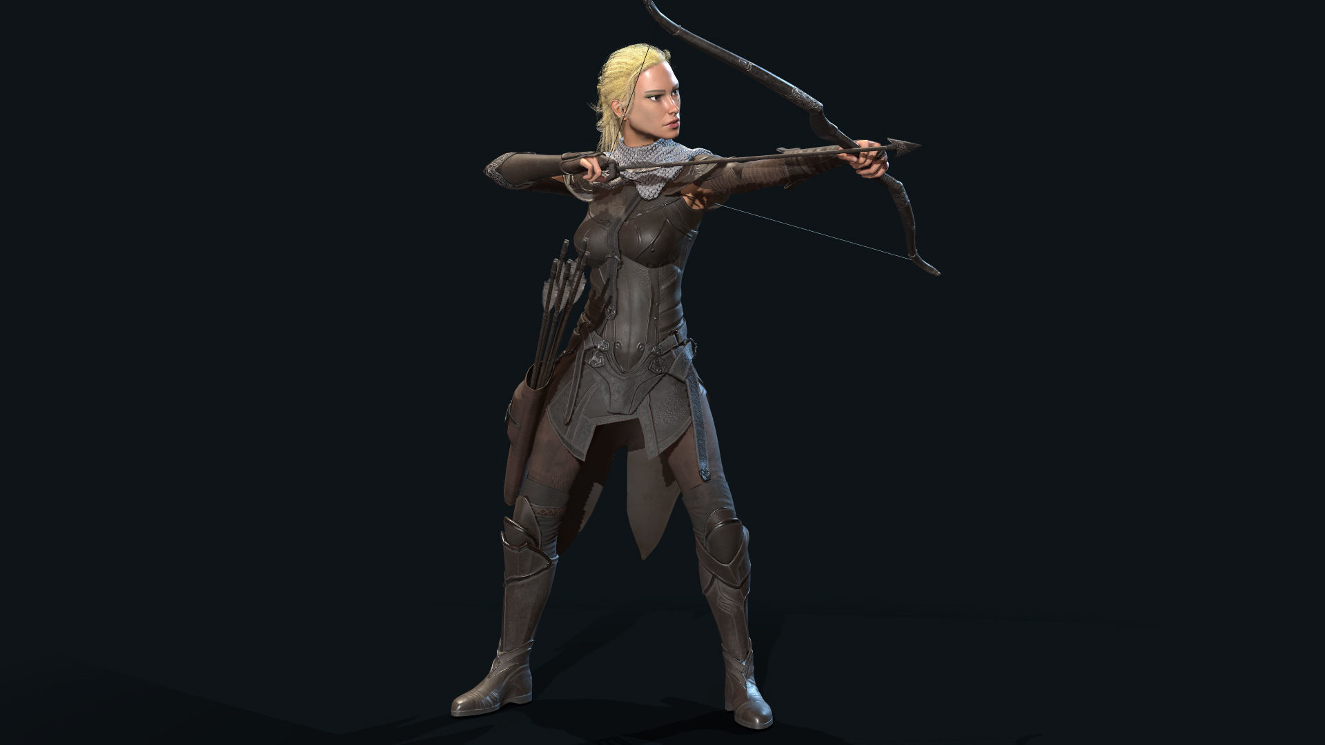 Female Archer Low-poly 3D model_11