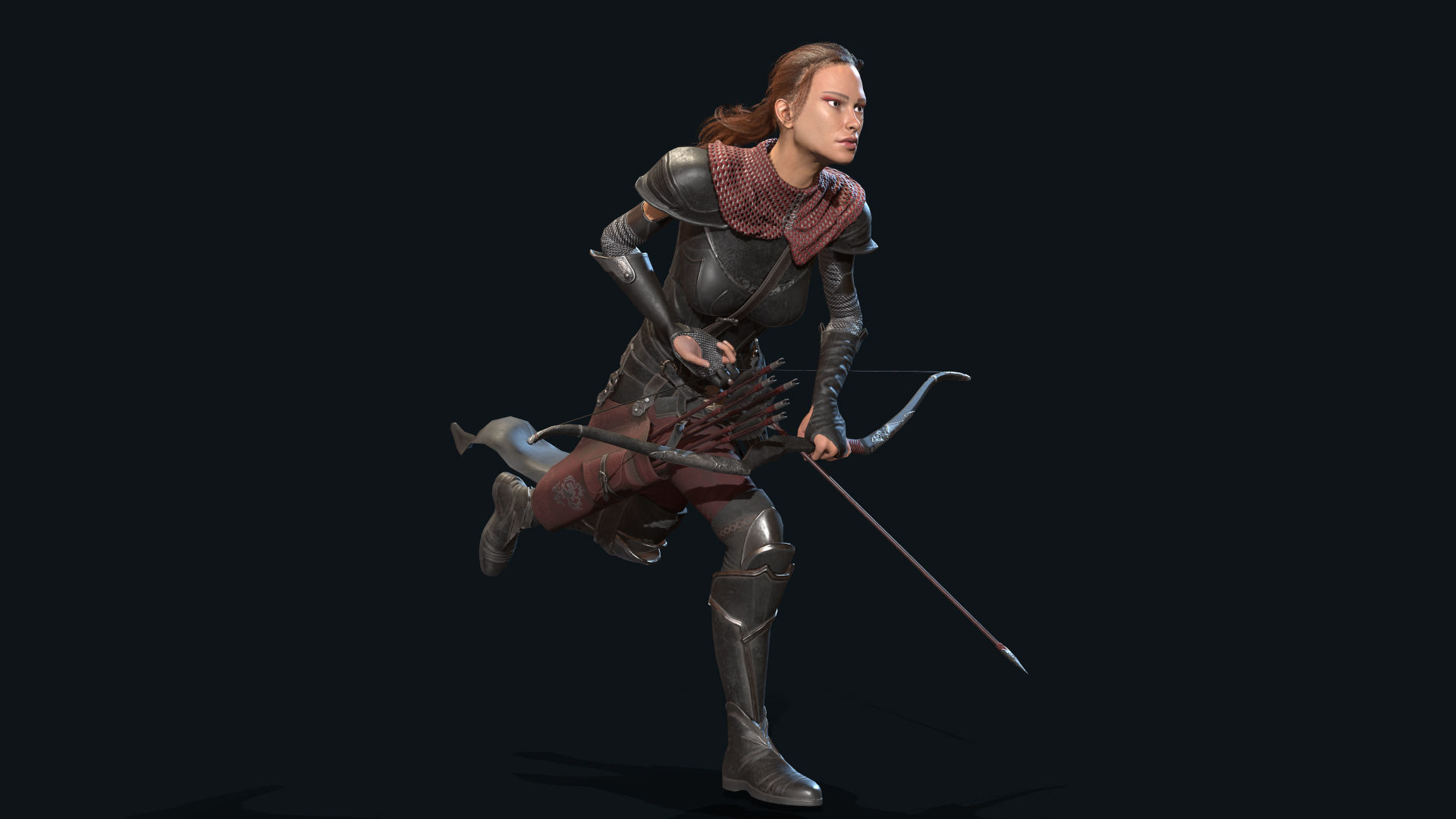 Female Archer Low-poly 3D model_4