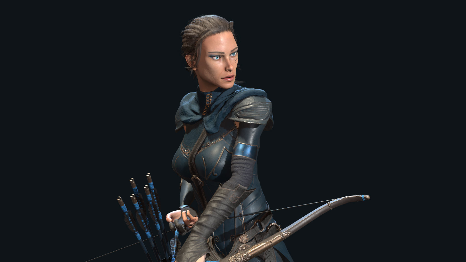 Female Archer Low-poly 3D model_7