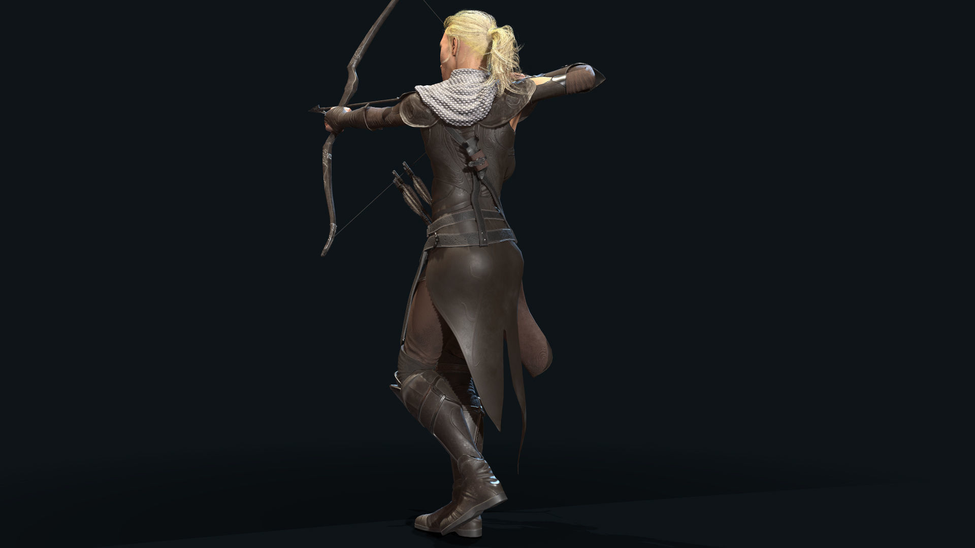 Female Archer Low-poly 3D model_3