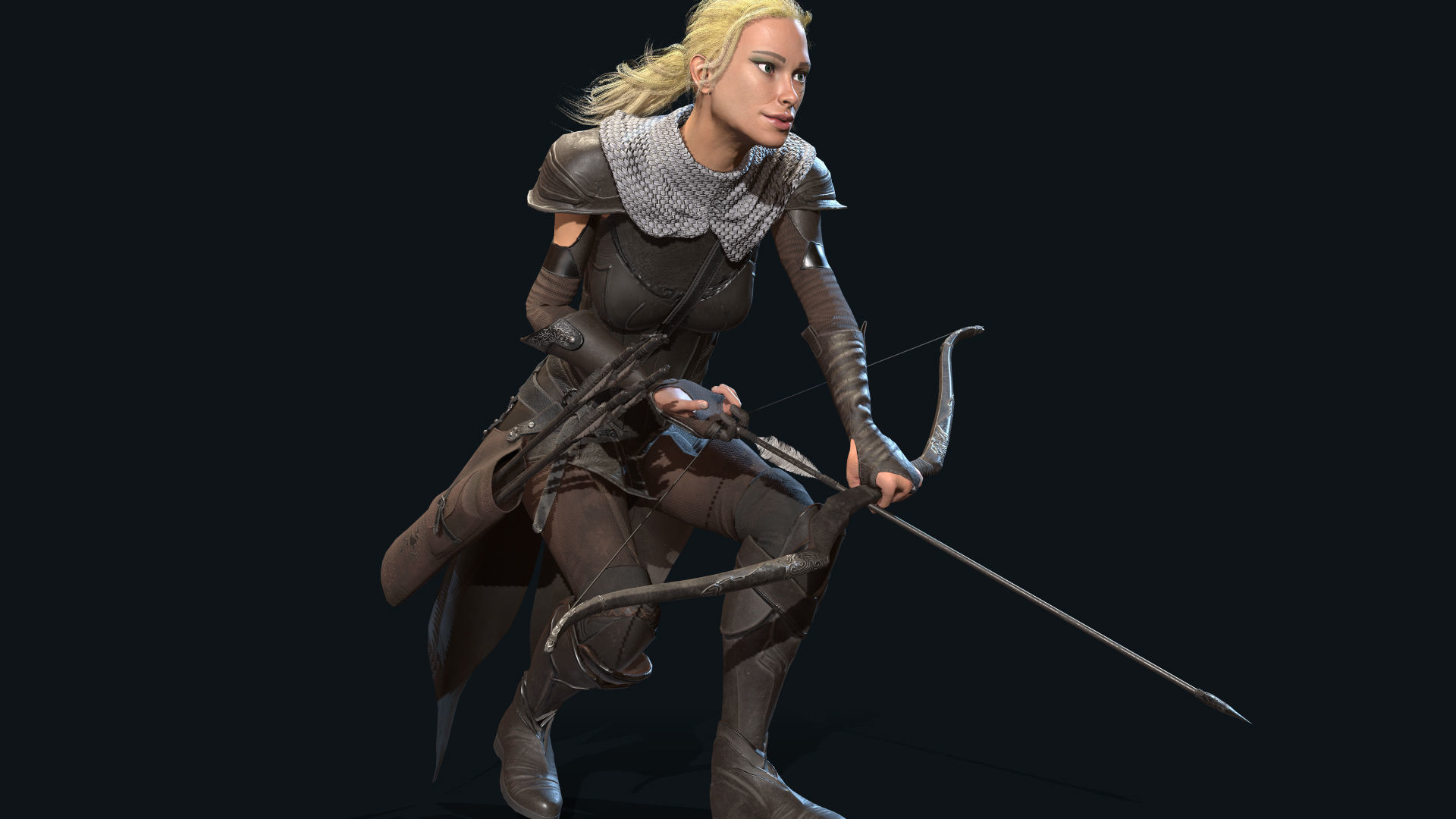 Female Archer Low-poly 3D model_12
