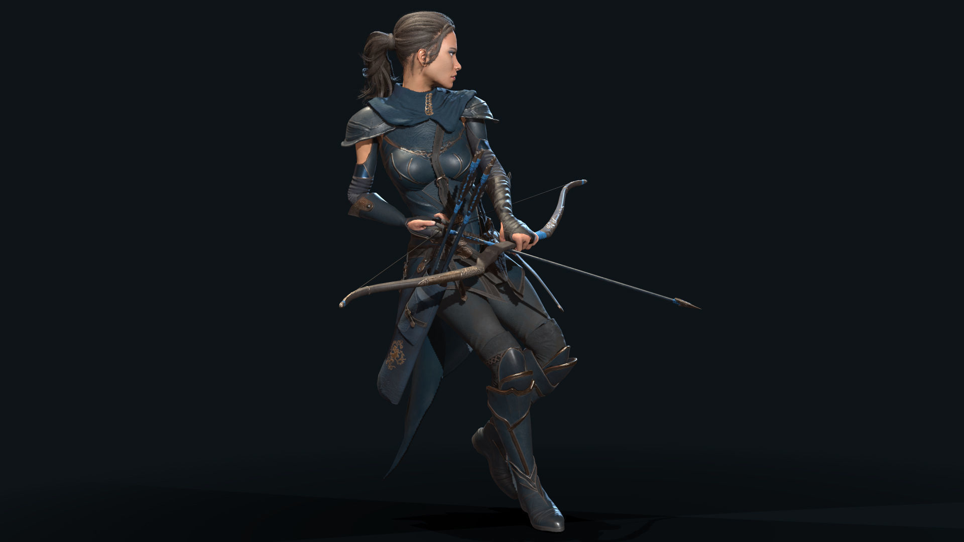 Female Archer Low-poly 3D model_5