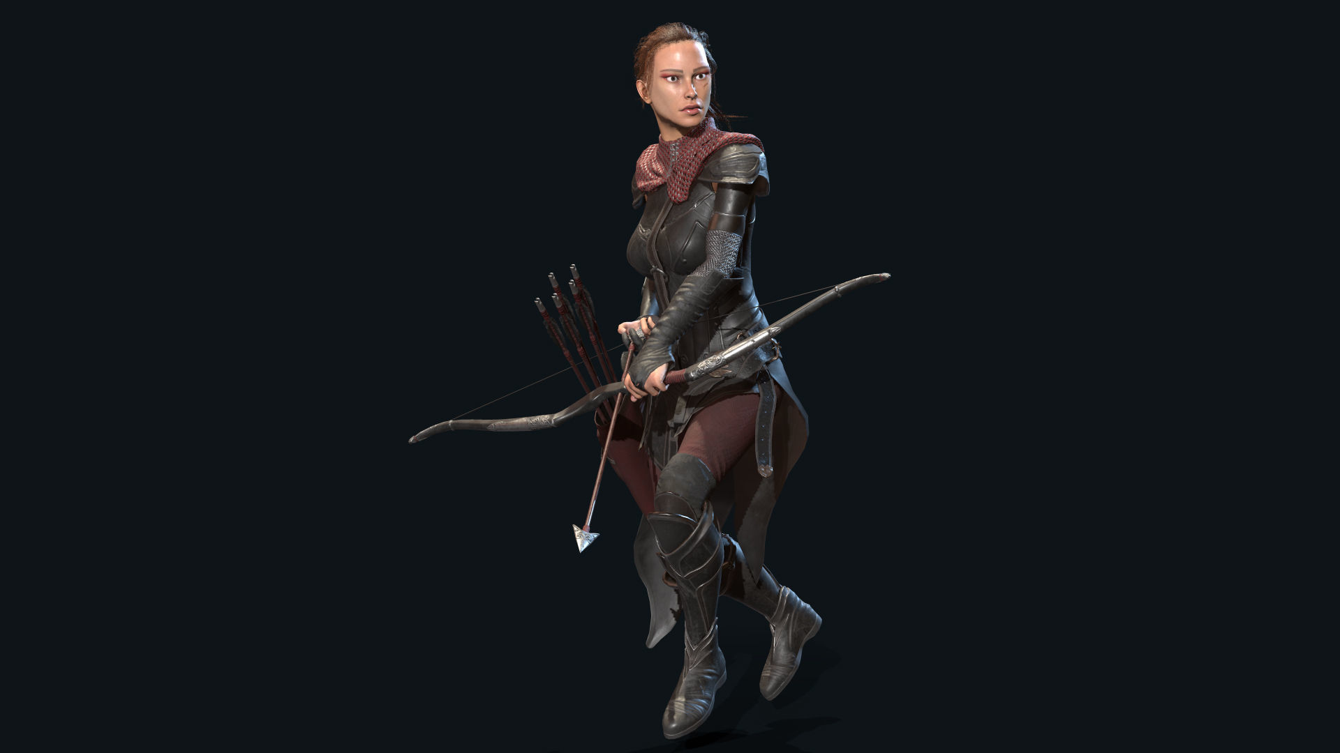 Female Archer Low-poly 3D model_10