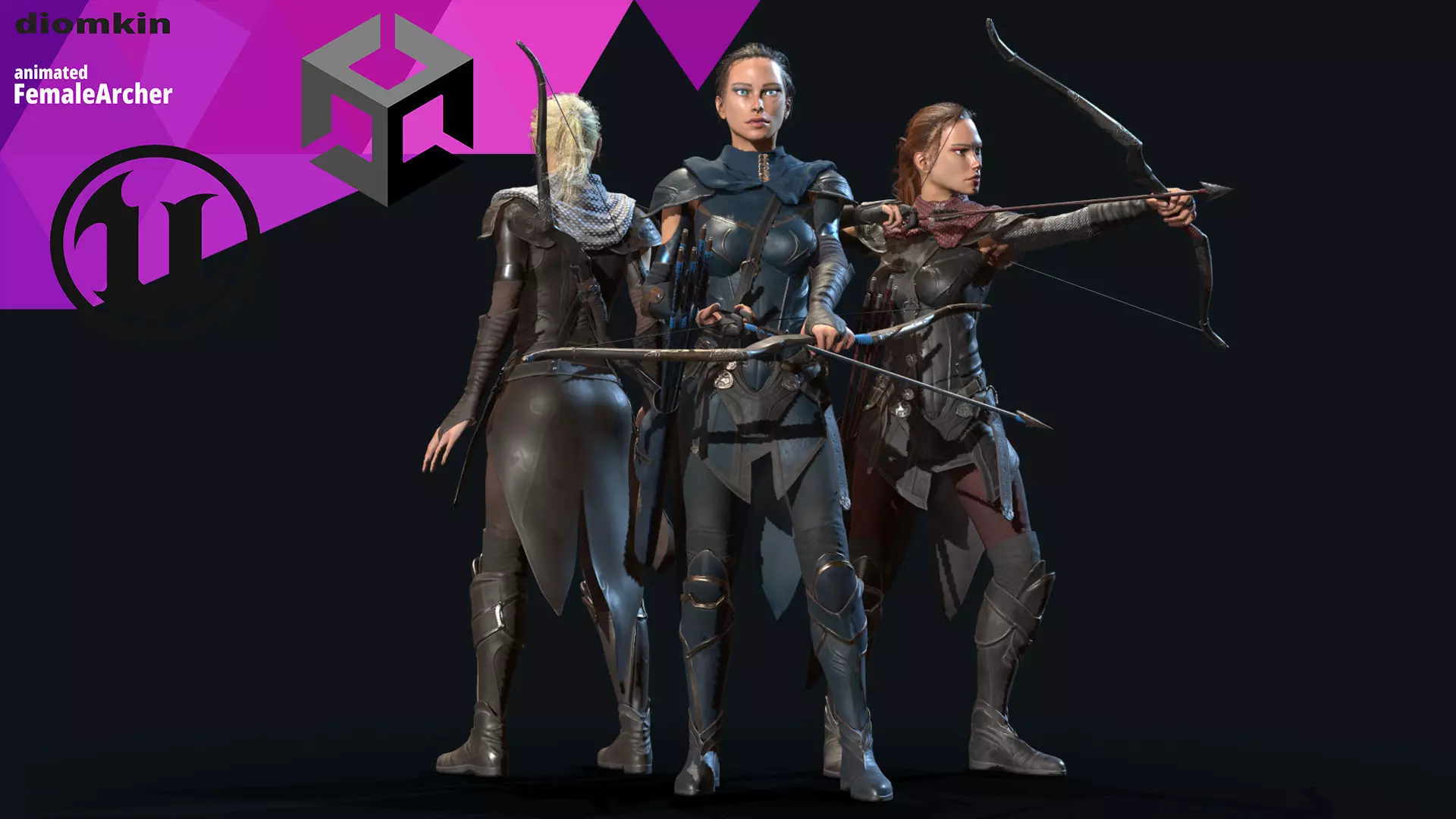 Female Archer Low-poly 3D model_0
