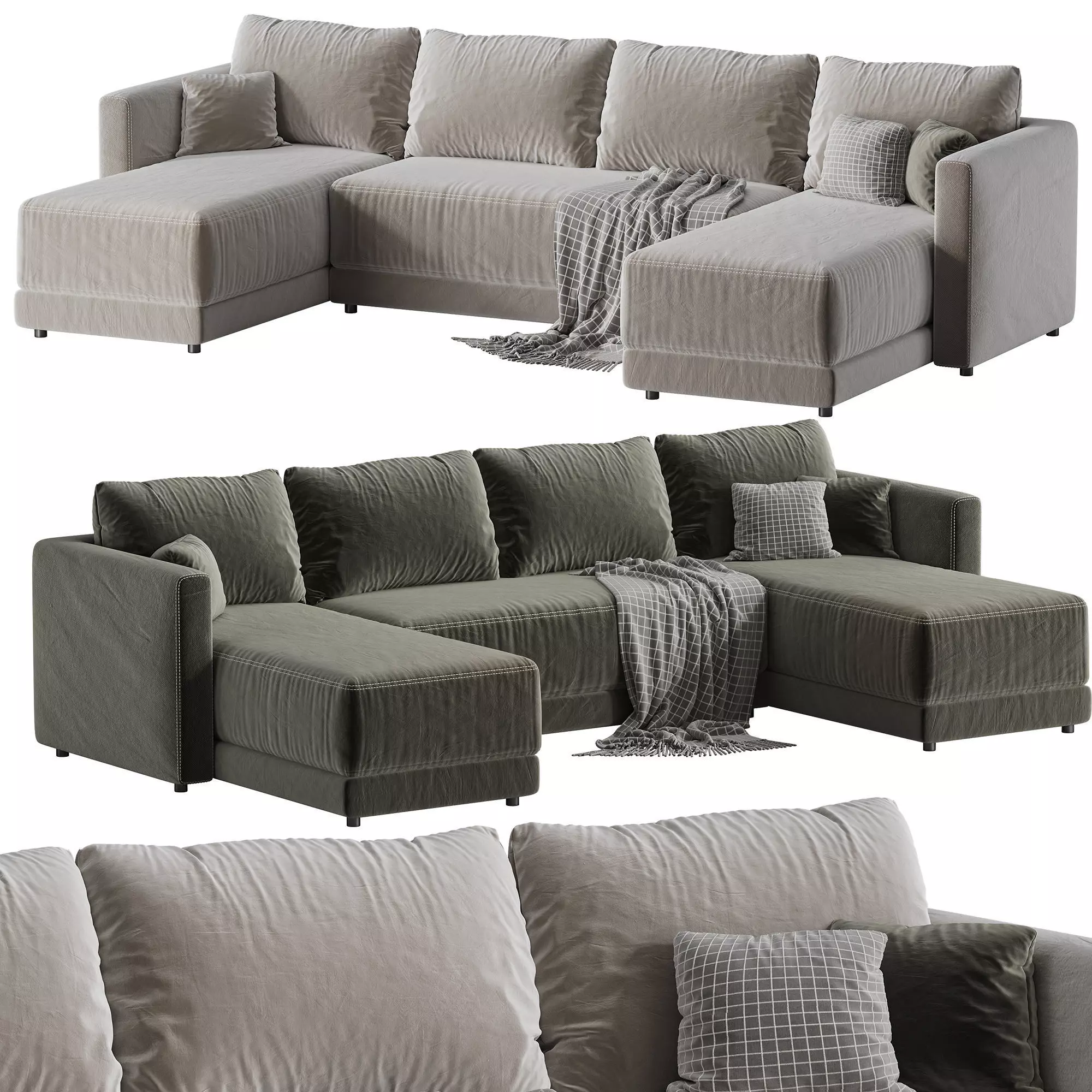 Gather Deep Bench Sectional Sofa 3D model_0