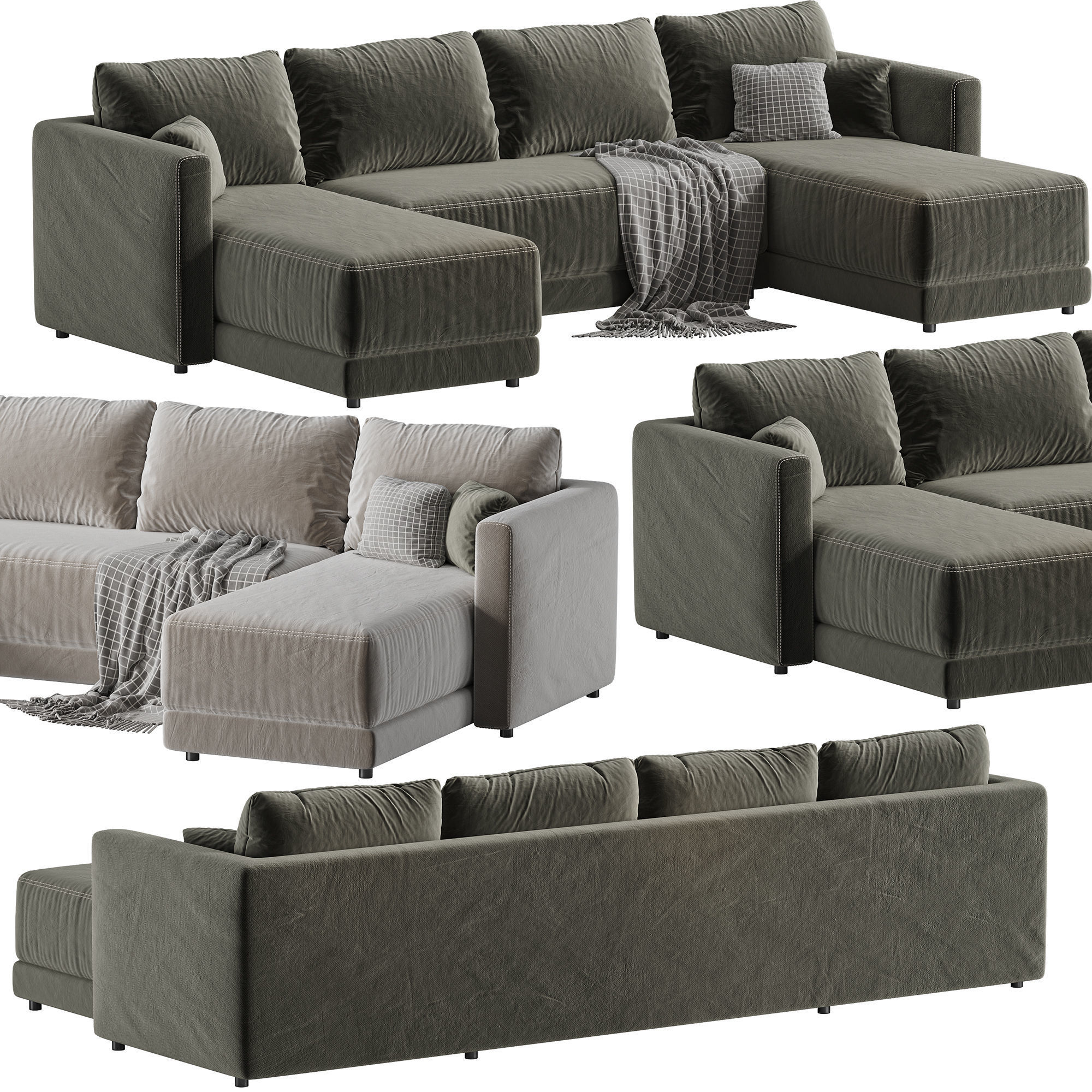 Gather Deep Bench Sectional Sofa 3D model_7