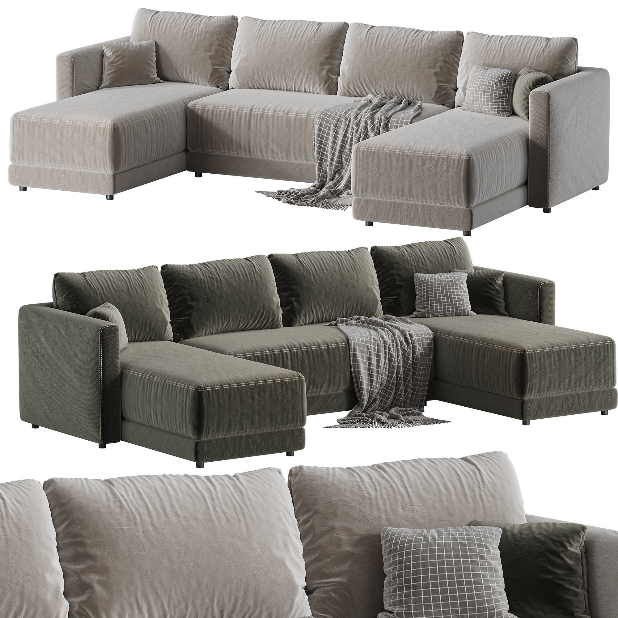 Gather Deep Bench Sectional Sofa 3D model_5