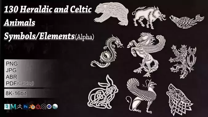 130 Heraldic and Celtic Animals Symbol Element V2 3D model