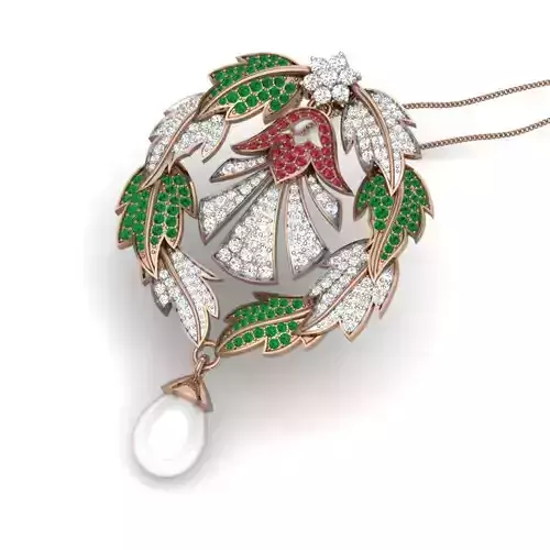 Leaf Diamond Cocktail Pendant renders 3dm details